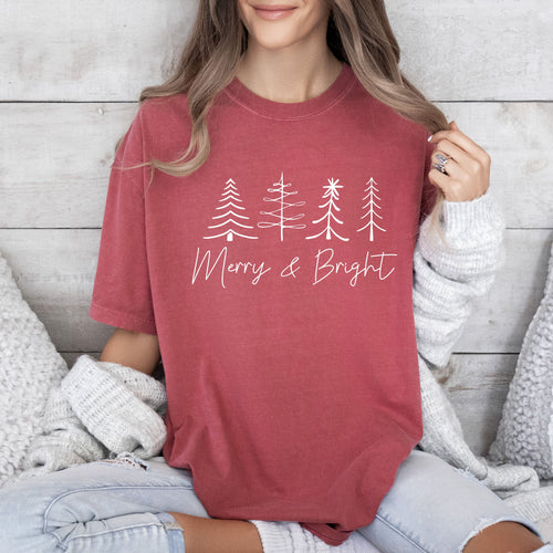 Chic Merry And Bright Vintage Christmas Cheer Script Logo Edition Comfort Colors Tee