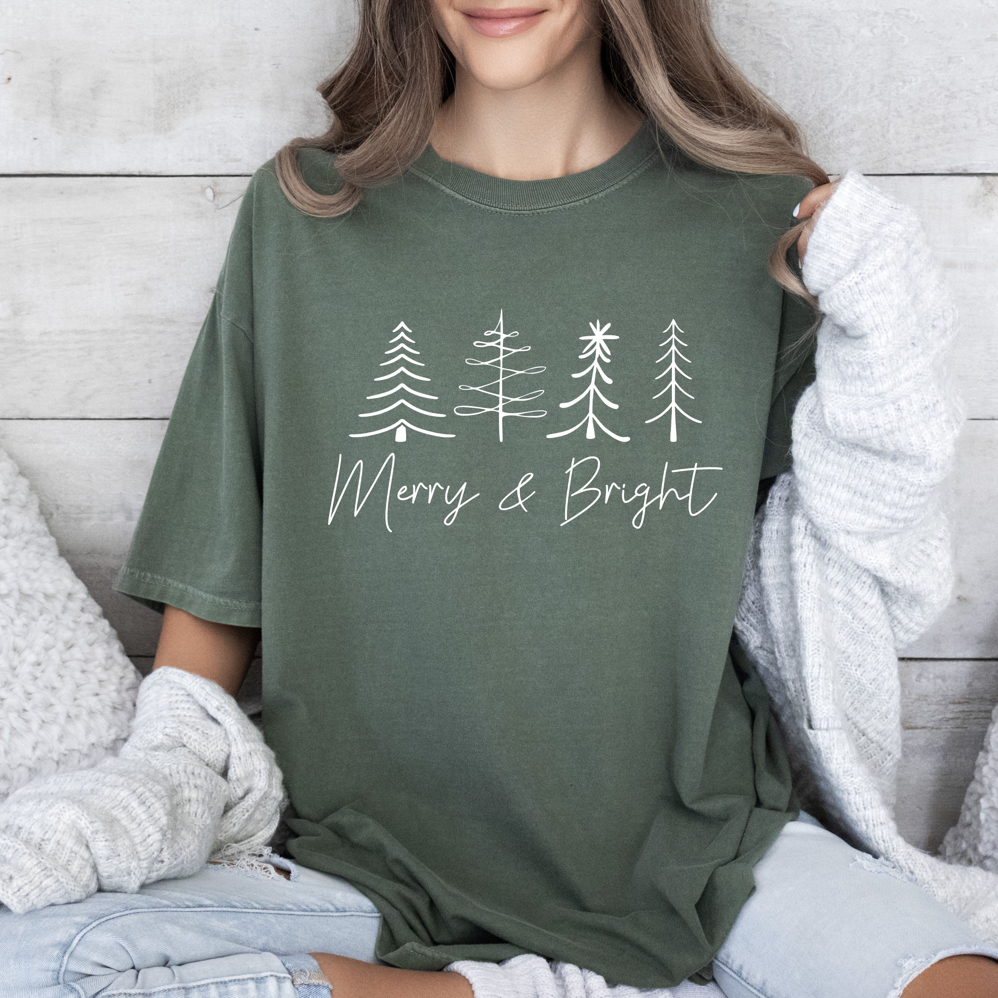 Chic Merry And Bright Vintage Christmas Cheer Script Logo Edition Comfort Colors Tee