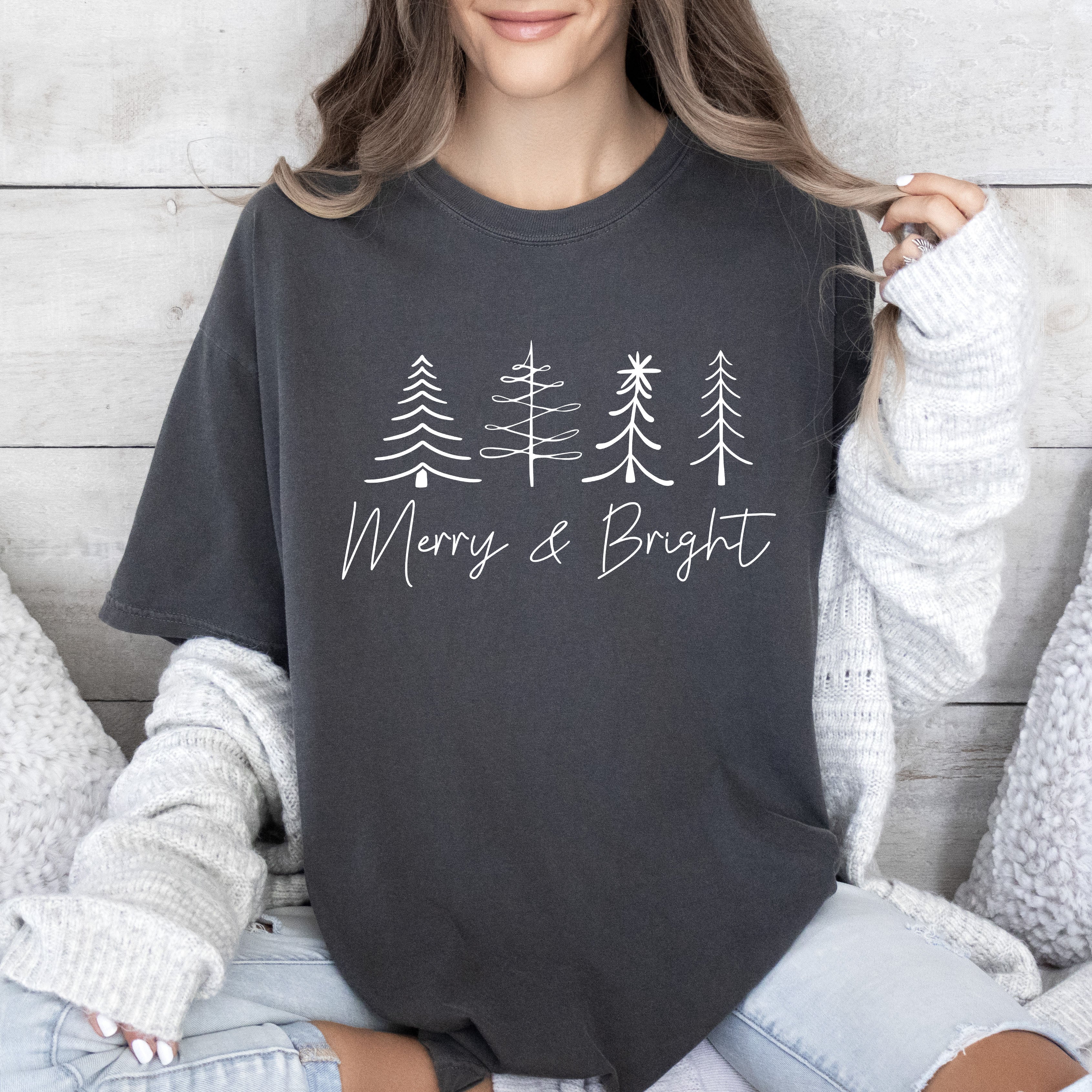 Chic Merry And Bright Vintage Christmas Cheer Script Logo Edition Comfort Colors Tee