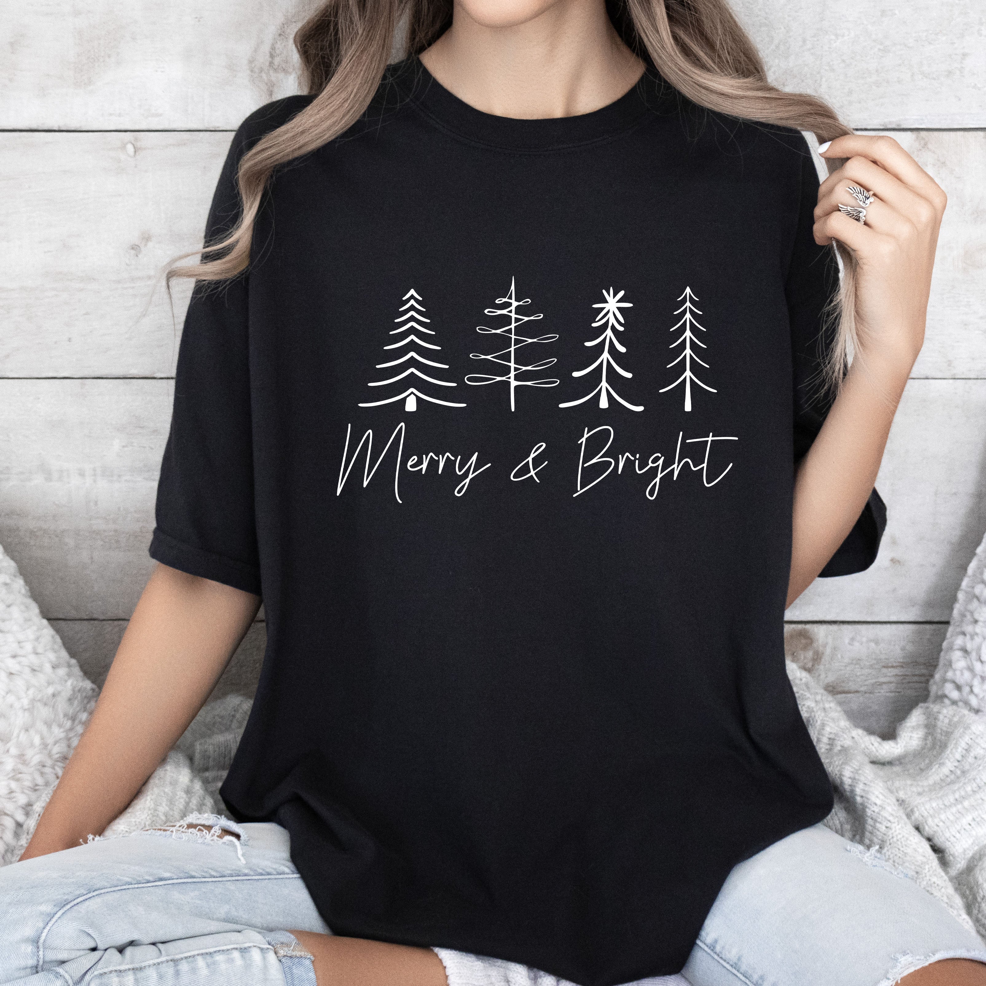 Chic Merry And Bright Vintage Christmas Cheer Script Logo Edition Comfort Colors Tee