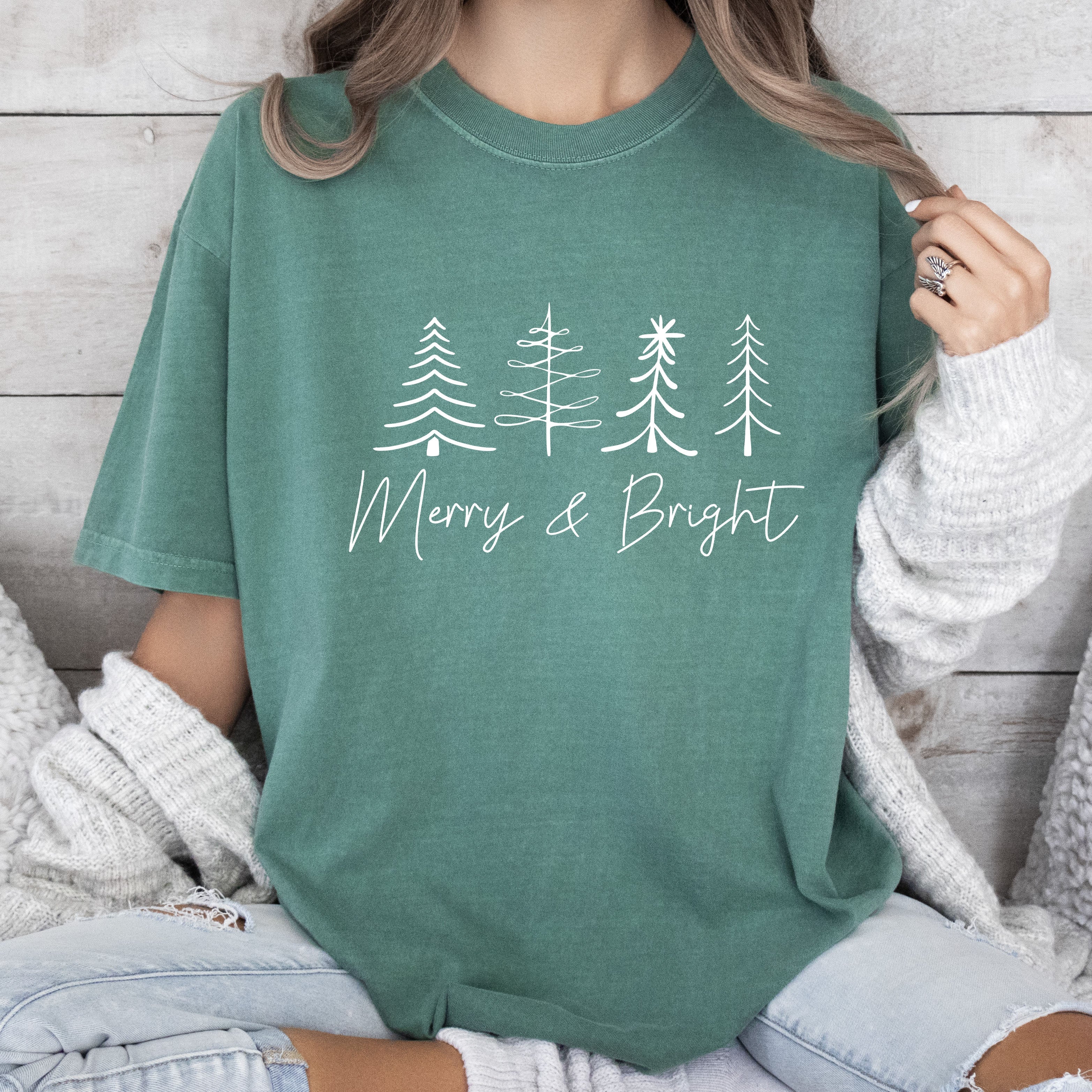 Chic Merry And Bright Vintage Christmas Cheer Script Logo Edition Comfort Colors Tee