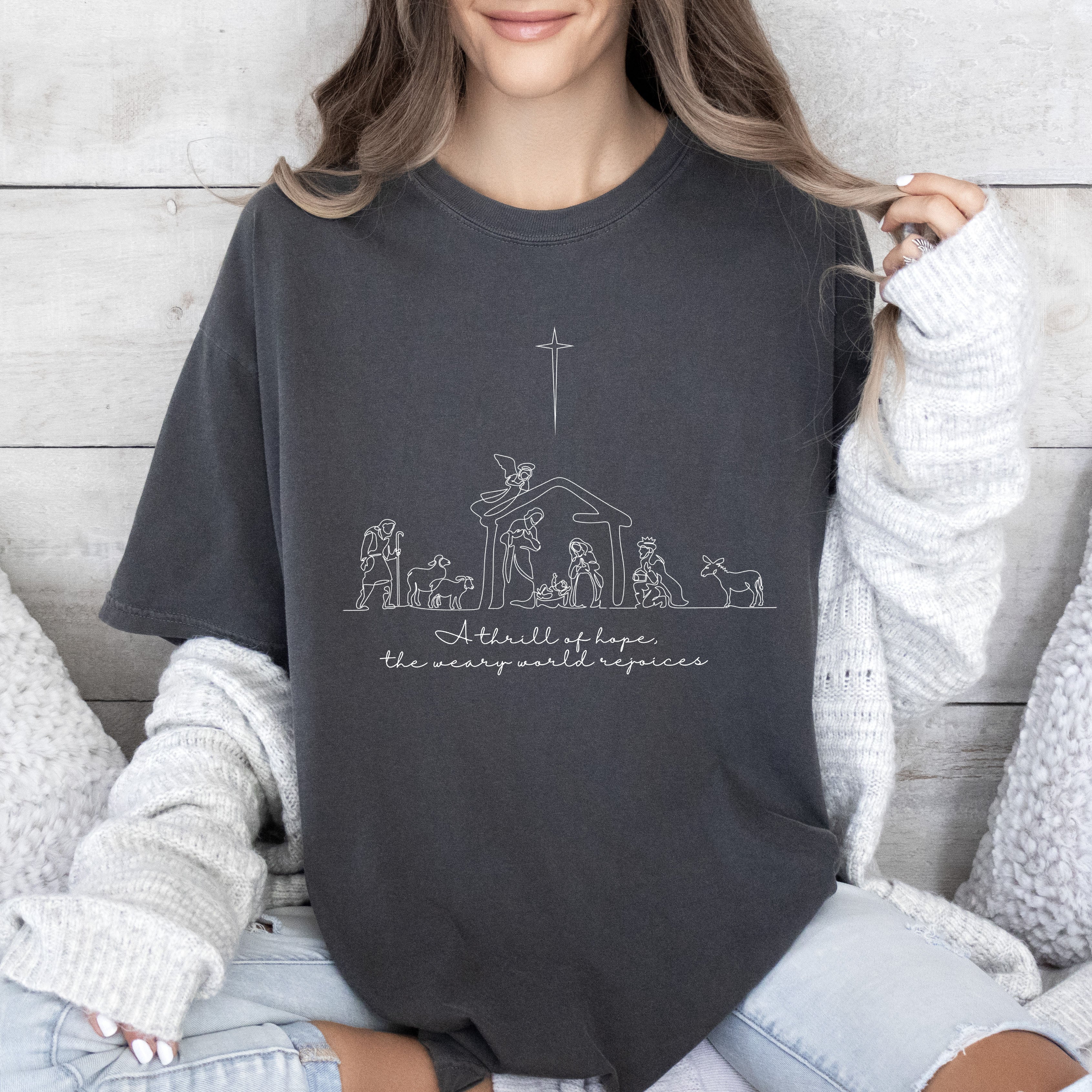 A Thrill Of Hope Chic Vintage Christmas Nostalgic Holiday Cheer Comfort Colors Tee