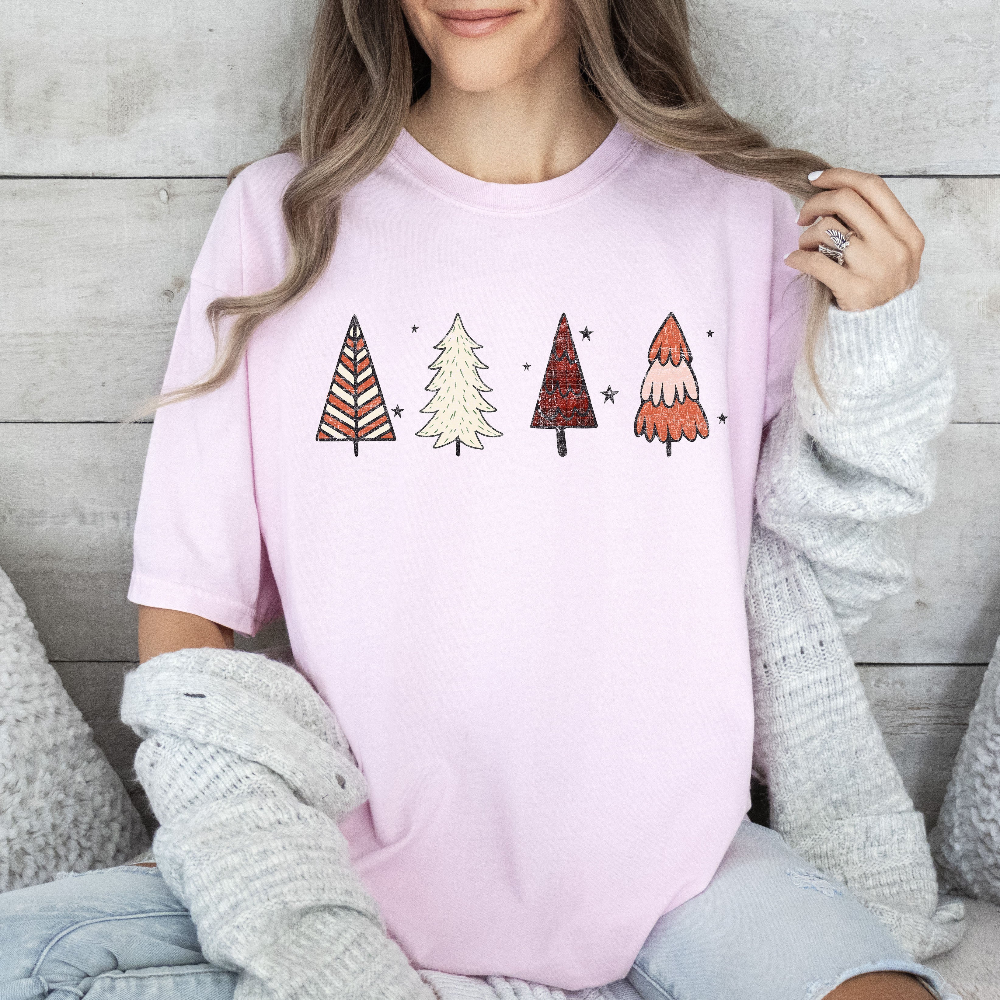 Cute Winter Trees Vintage Christmas Forest Night Scene Graphic Comfort Colors Tee