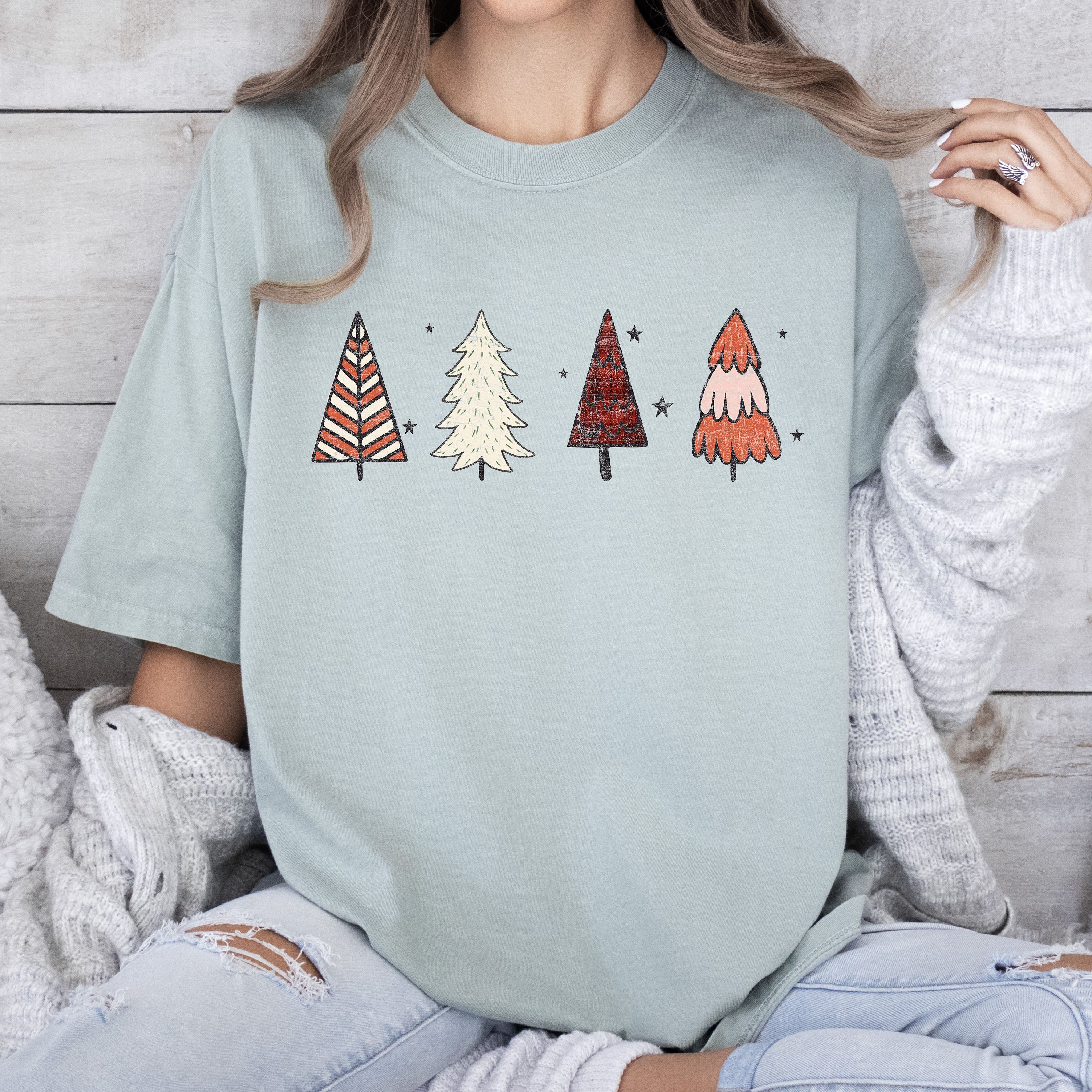 Cute Winter Trees Vintage Christmas Forest Night Scene Graphic Comfort Colors Tee