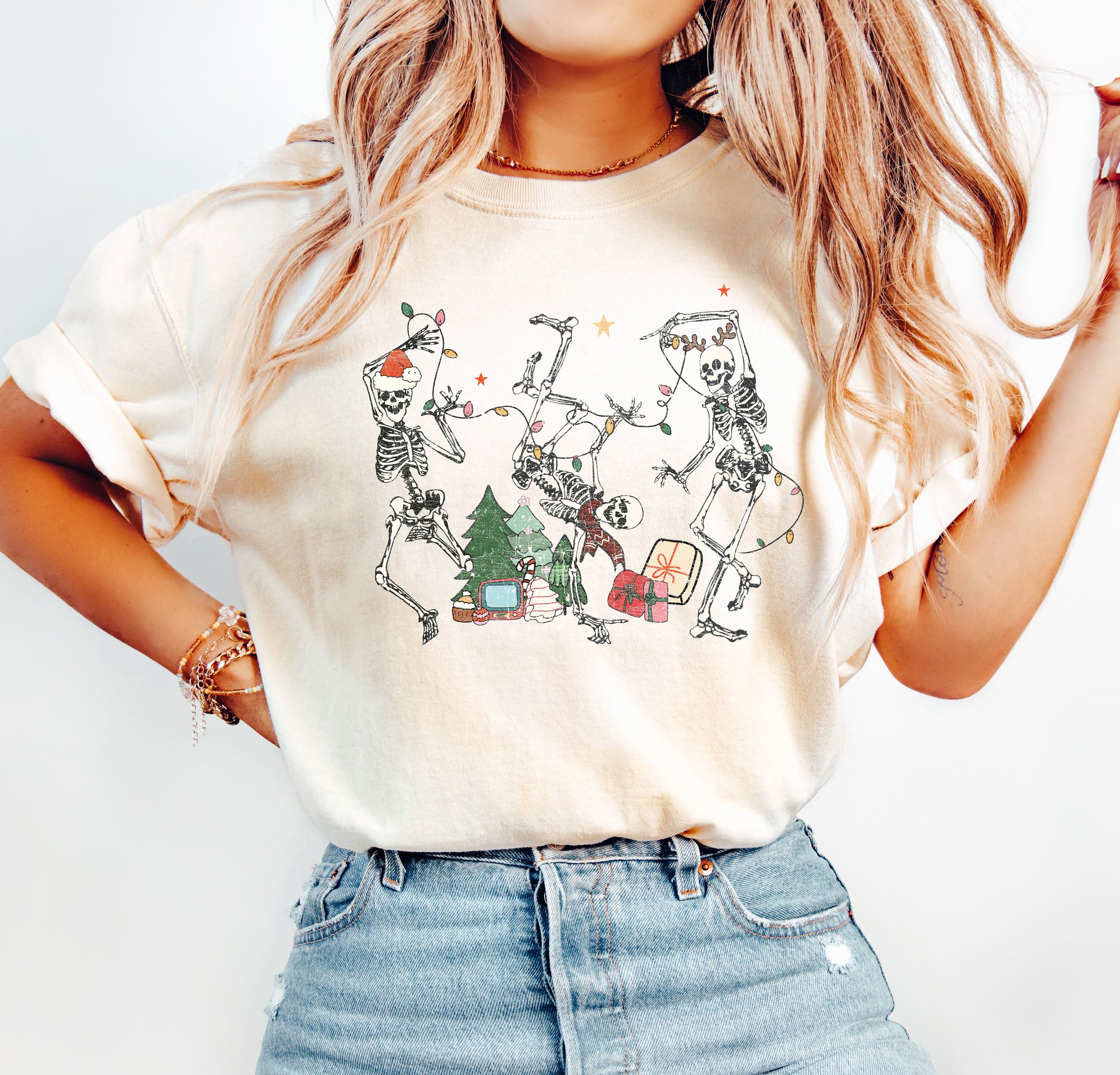 Tangled Skeletons Christmas Vintage Holiday Skull Scene Festive Graphic Comfort Colors Tee