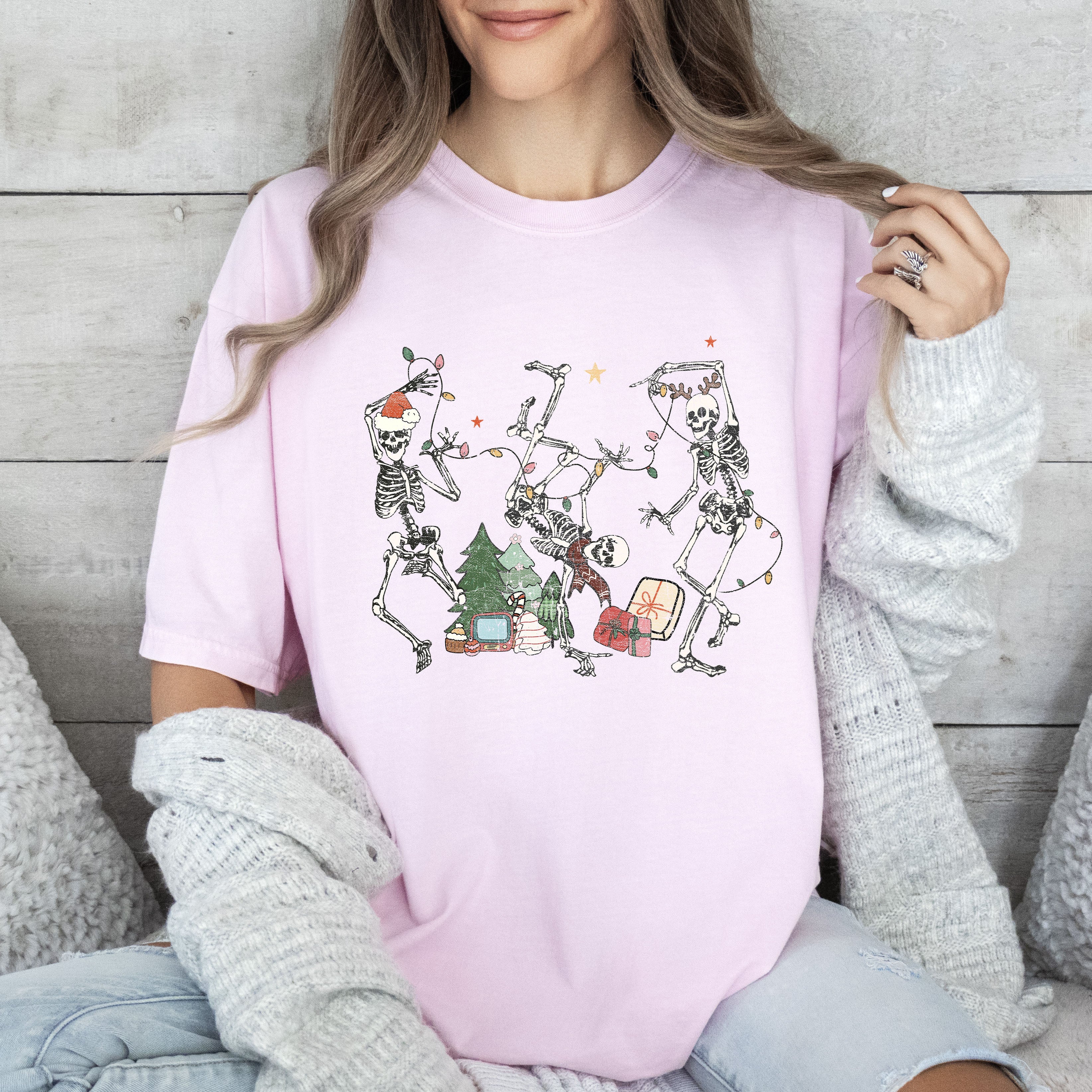 Tangled Skeletons Christmas Vintage Holiday Skull Scene Festive Graphic Comfort Colors Tee