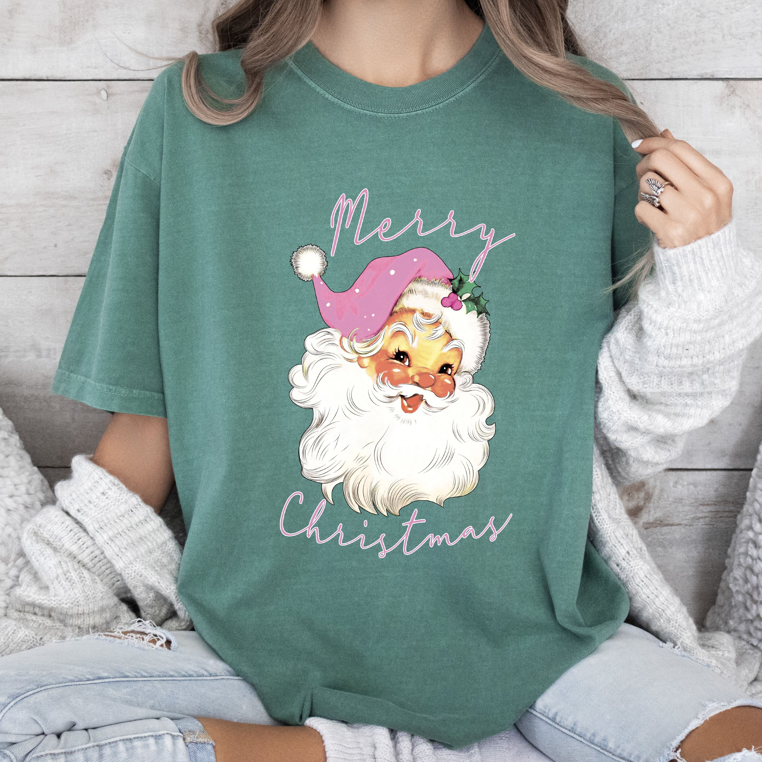 Retro Merry Christmas Pink Santa Vintage Edition Classic Holiday Design Comfort Colors Tee