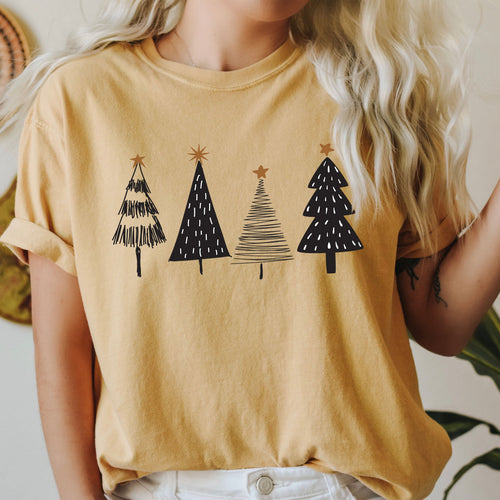 Chic Christmas Trees Bright Holiday Glow Vintage Vibe Cozy Festive Midnight Sparkle Retro Charm Comfort Colors Tee