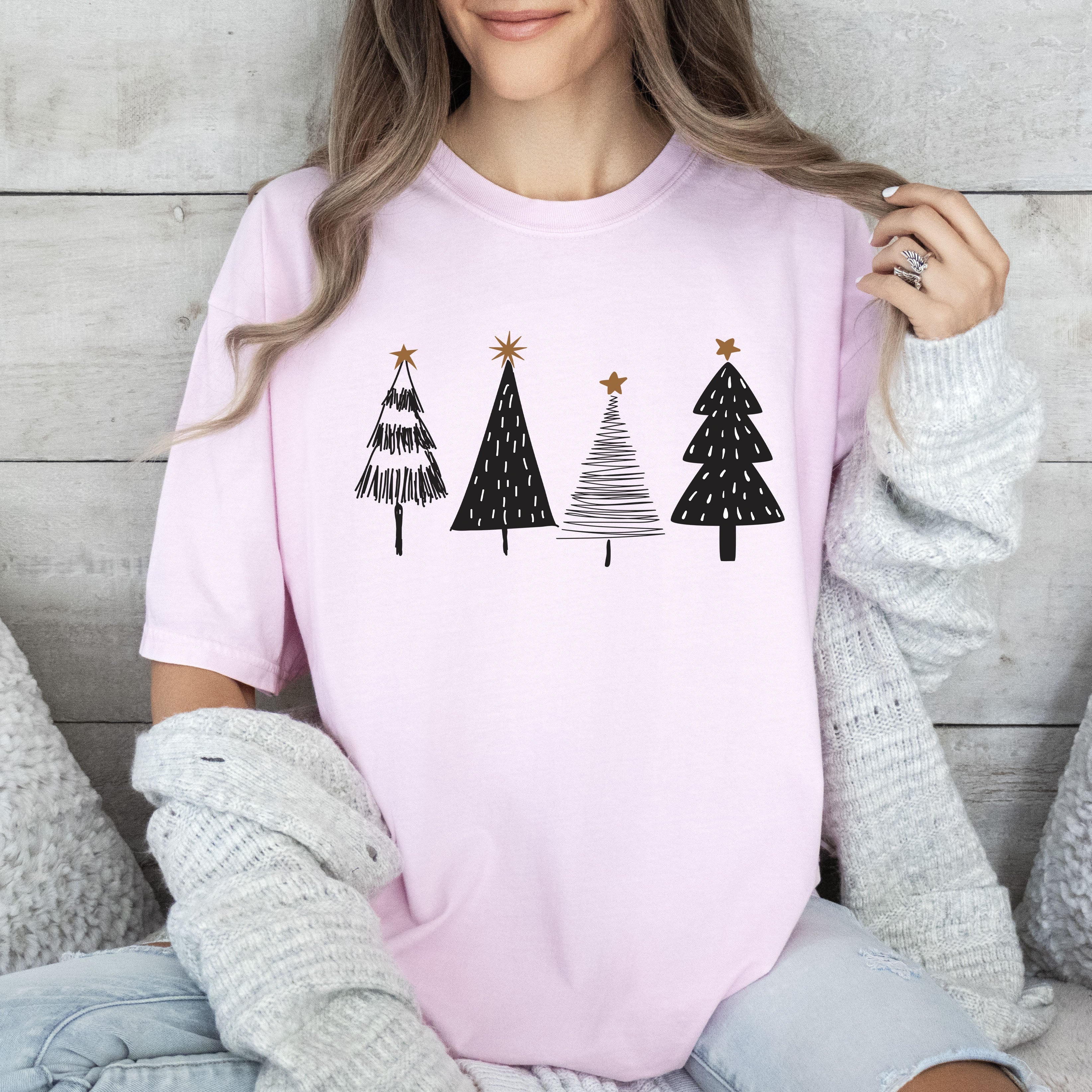Chic Christmas Trees Bright Holiday Glow Vintage Vibe Cozy Festive Midnight Sparkle Retro Charm Comfort Colors Tee