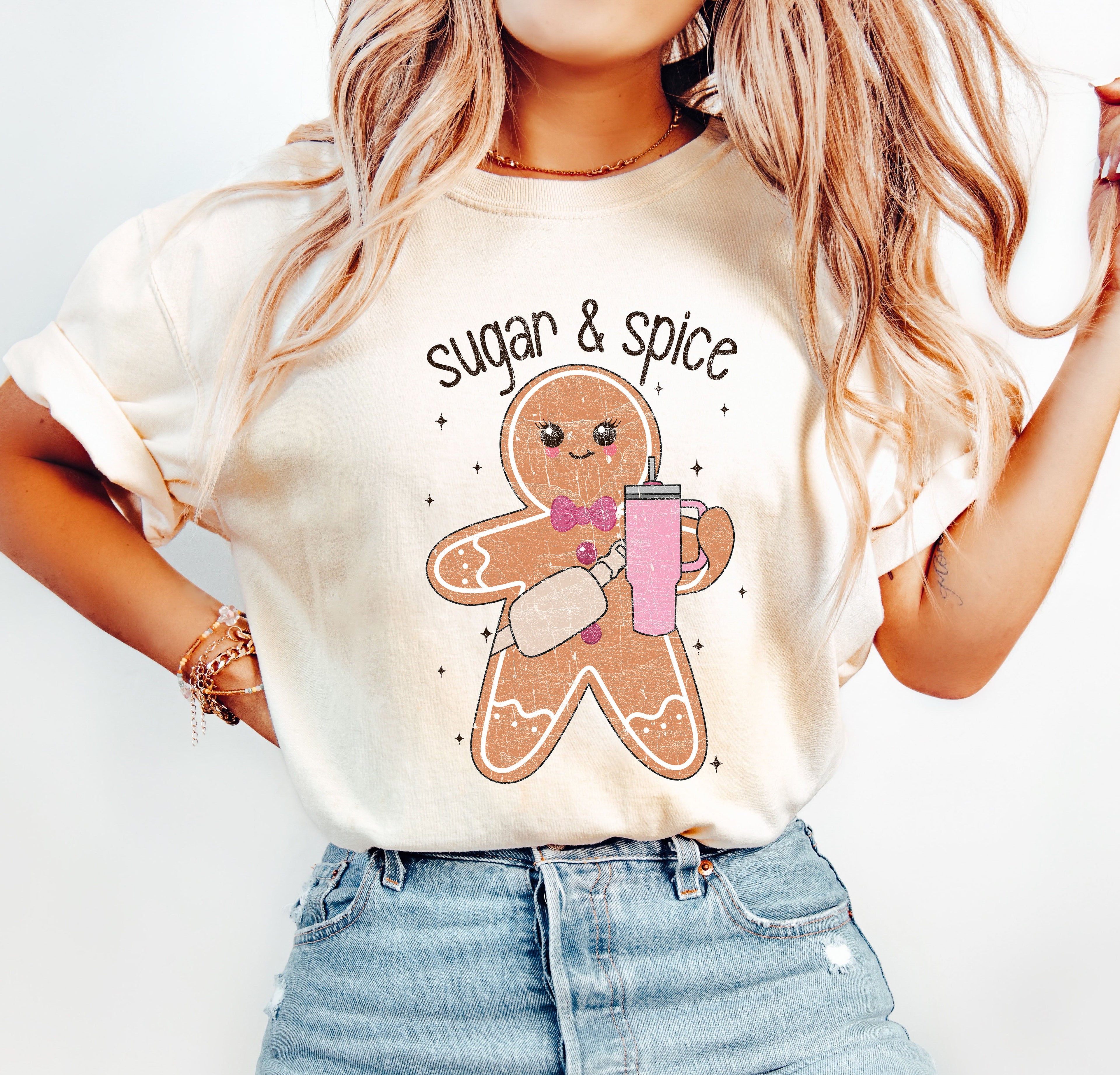 Sugar And Spice Christmas Vintage Cozy Graphic For Holiday Cheer Comfort Colors Tee