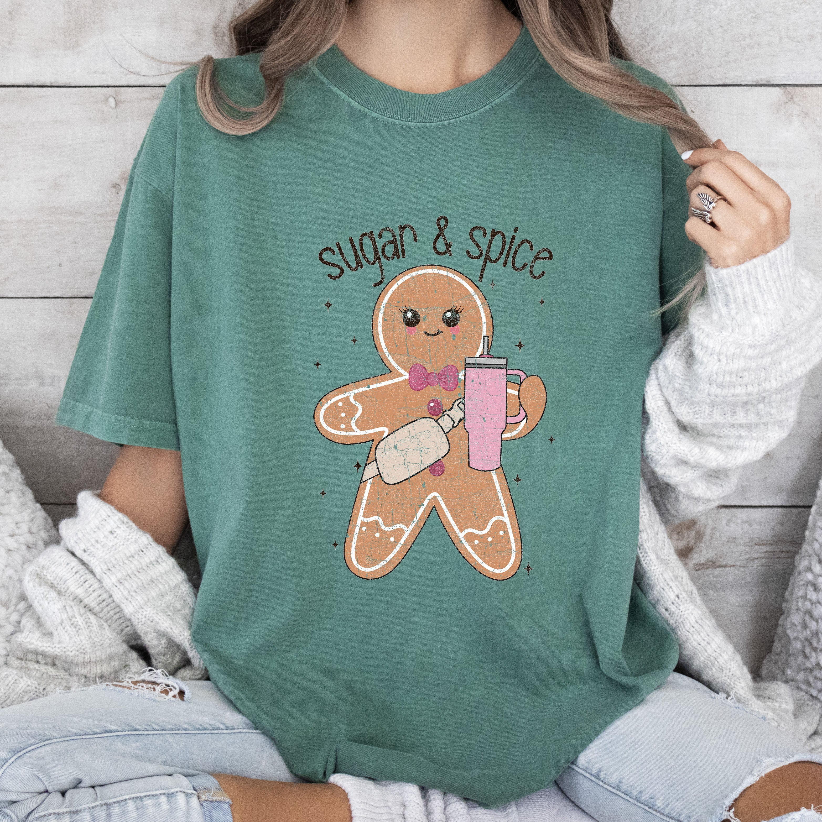 Sugar And Spice Christmas Vintage Cozy Graphic For Holiday Cheer Comfort Colors Tee
