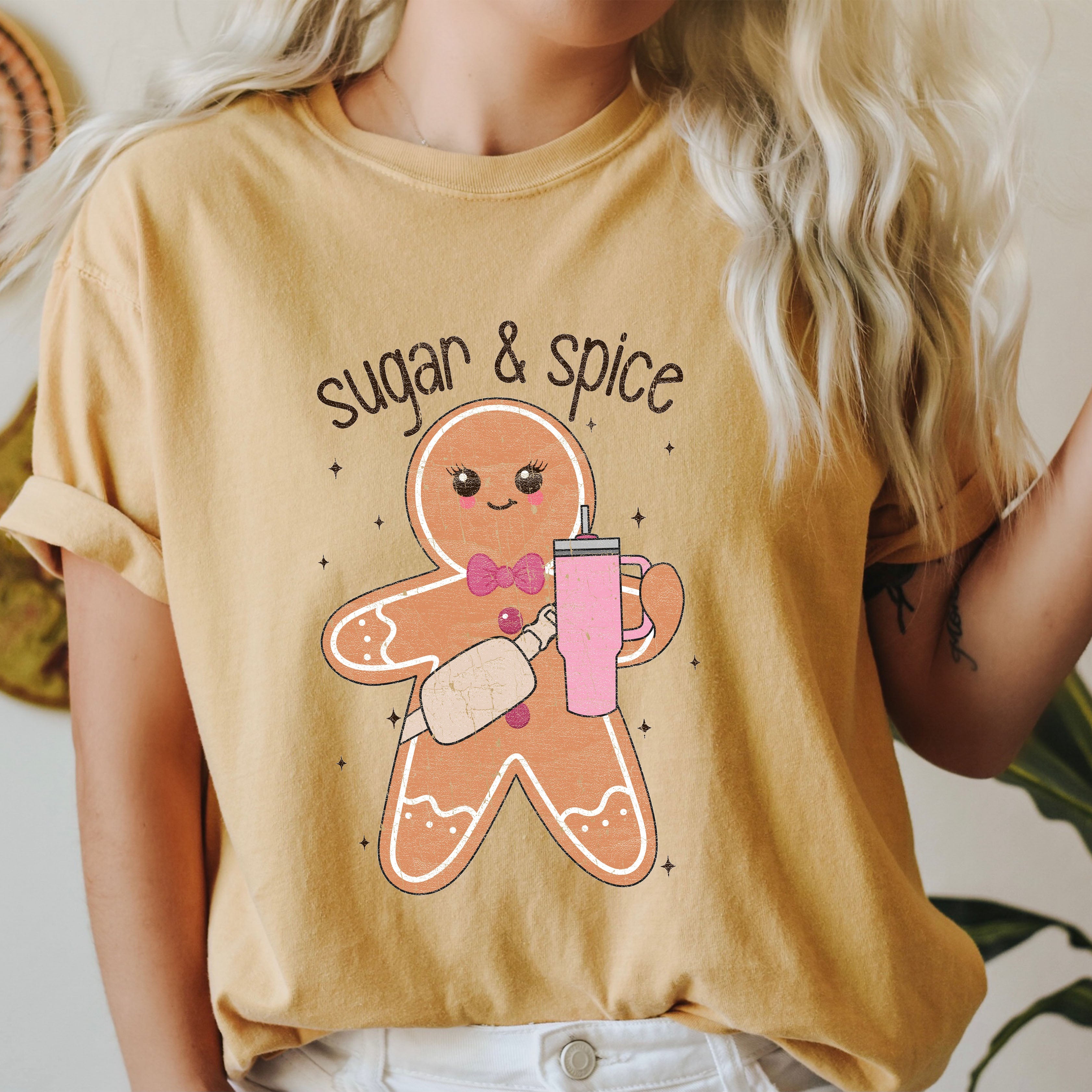 Sugar And Spice Christmas Vintage Cozy Graphic For Holiday Cheer Comfort Colors Tee