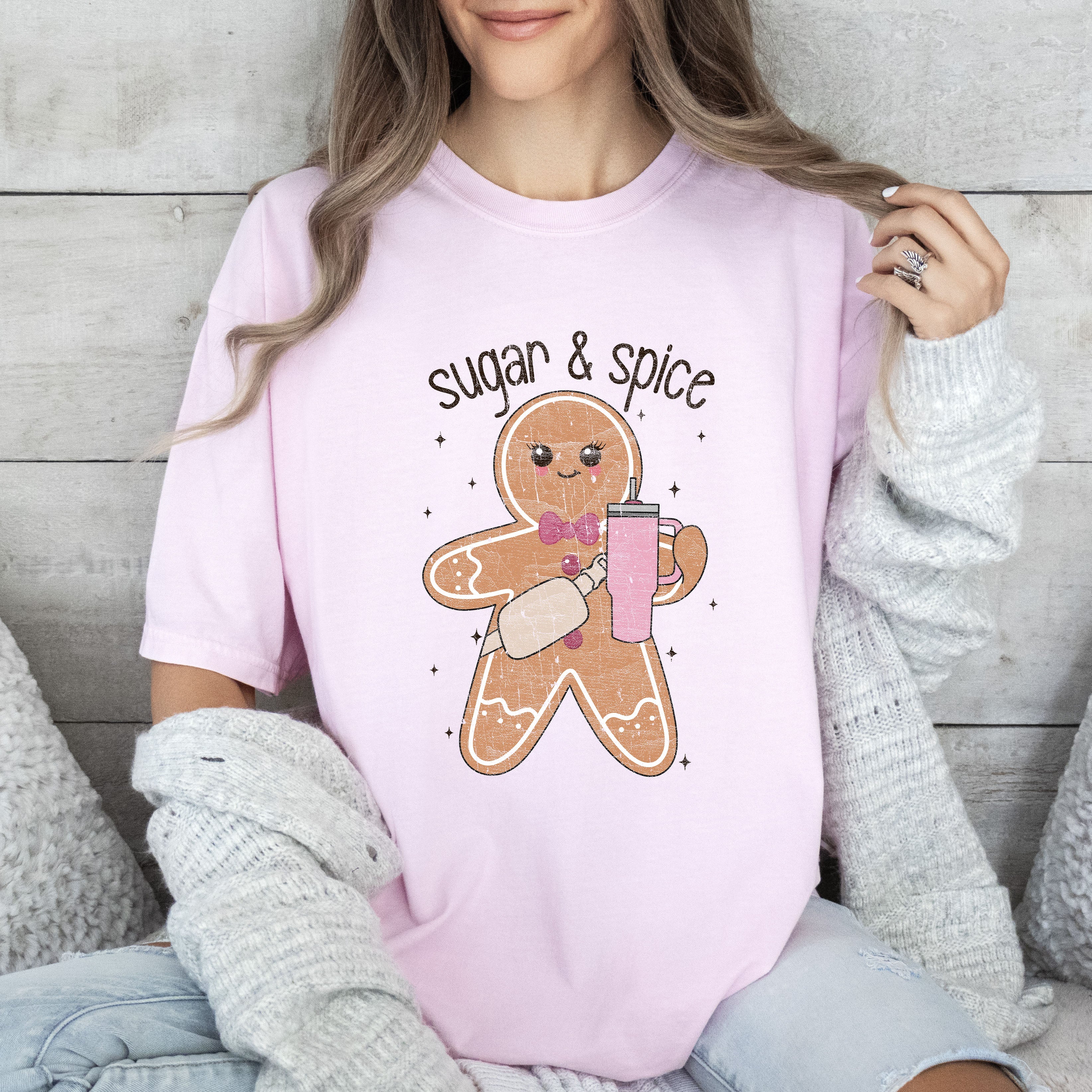 Sugar And Spice Christmas Vintage Cozy Graphic For Holiday Cheer Comfort Colors Tee