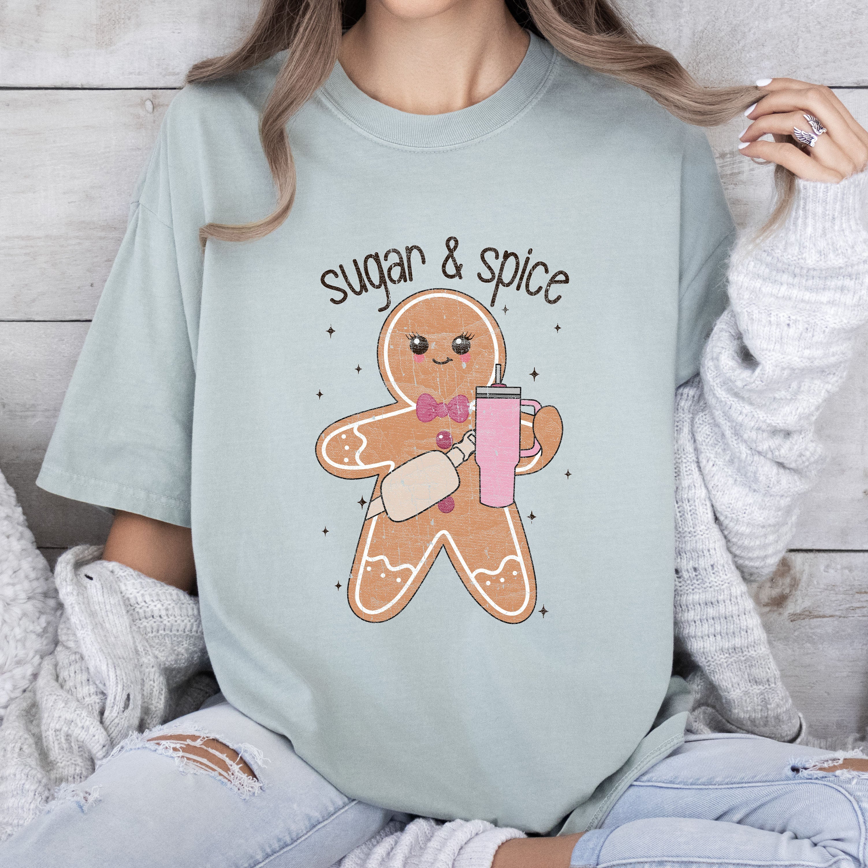 Sugar And Spice Christmas Vintage Cozy Graphic For Holiday Cheer Comfort Colors Tee