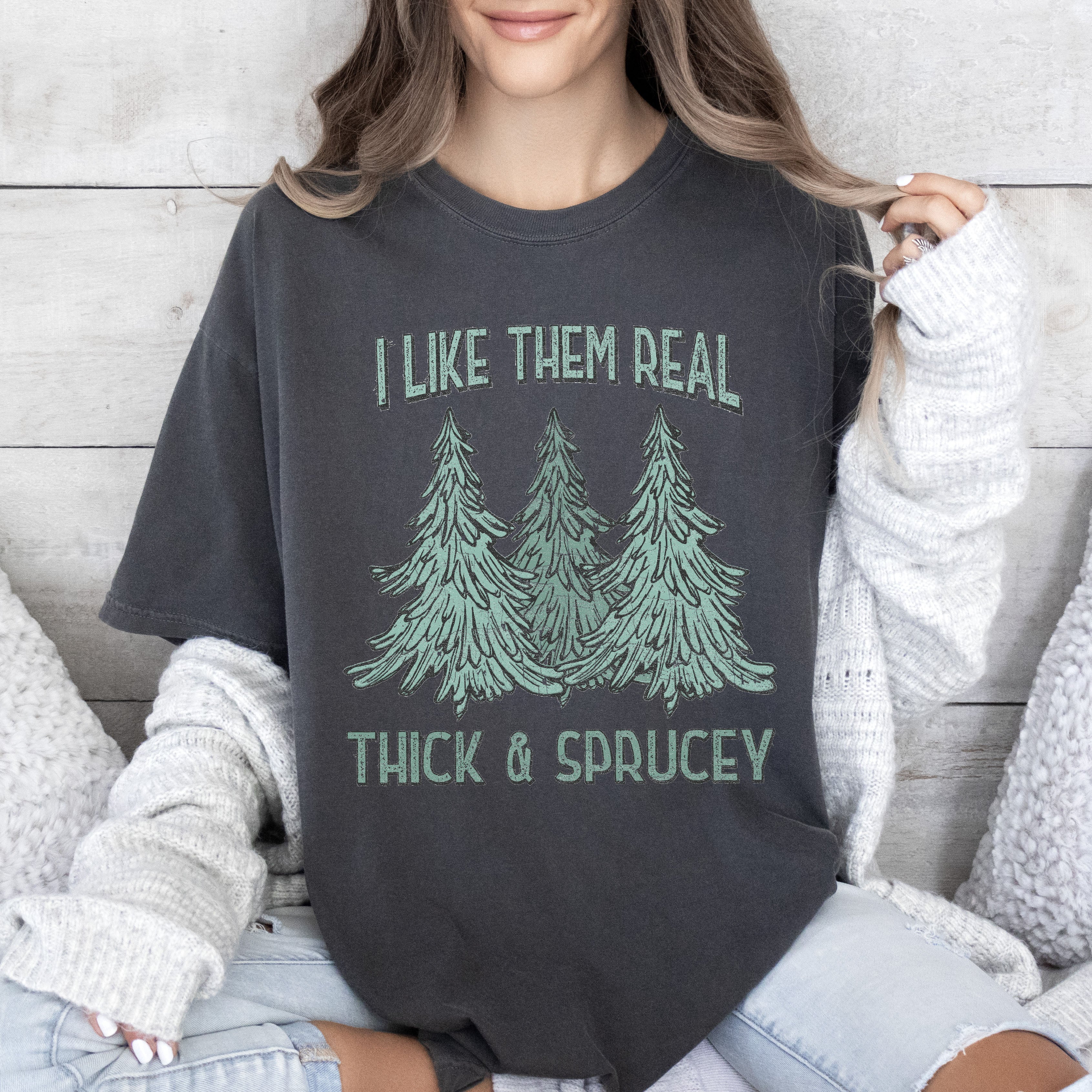 I Like Them Real Thick Christmas Retro Holiday Vintage Graphic Comfort Colors Tee