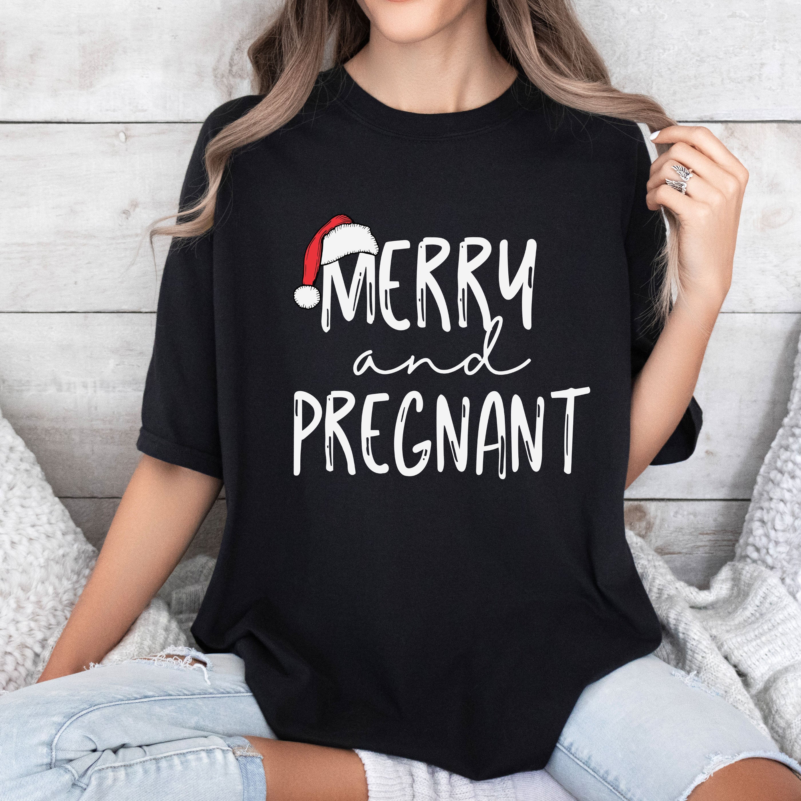 Merry And Pregnant Christmas Vintage Classic Style Edition For Expecting Moms Comfort Colors Tee