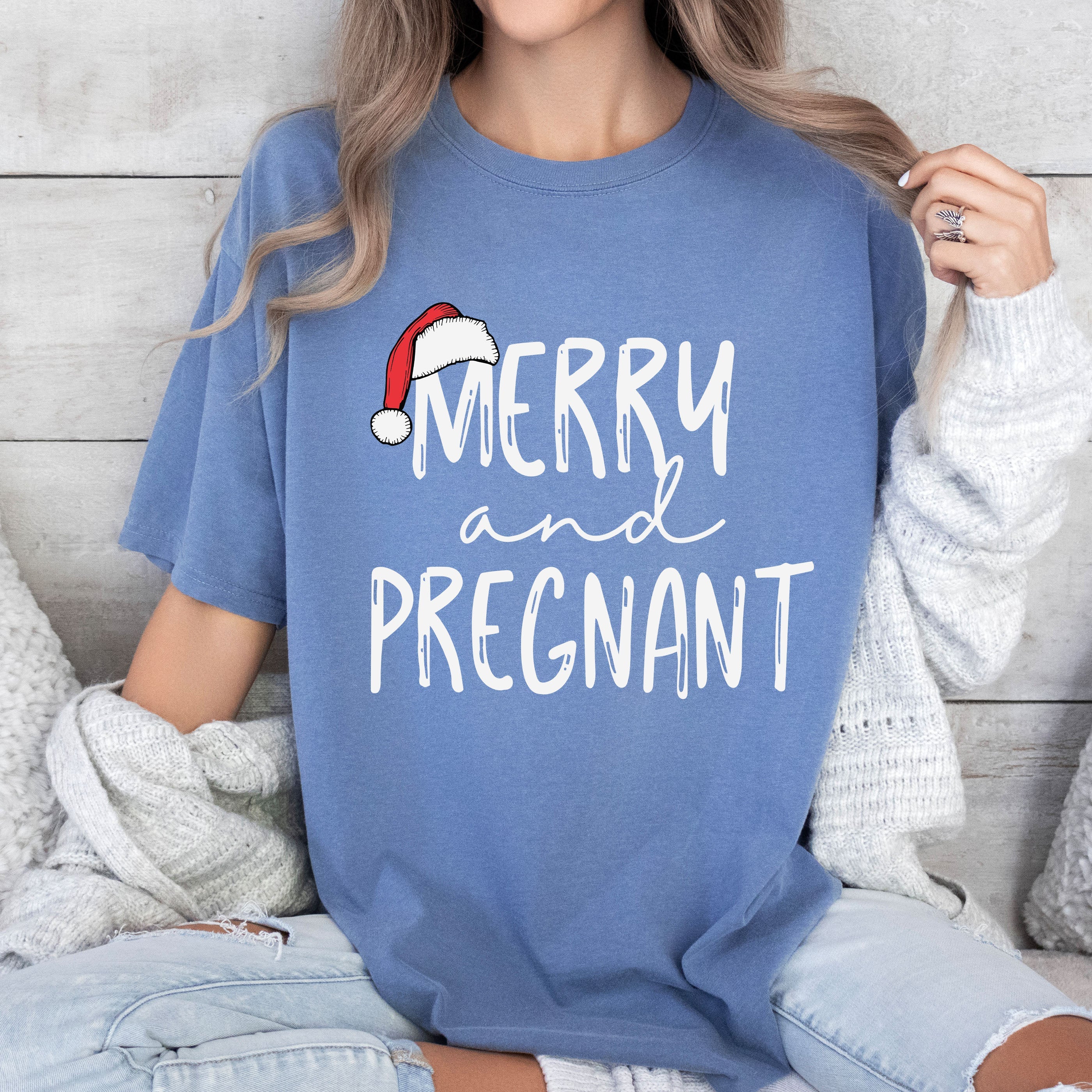 Merry And Pregnant Christmas Vintage Classic Style Edition For Expecting Moms Comfort Colors Tee