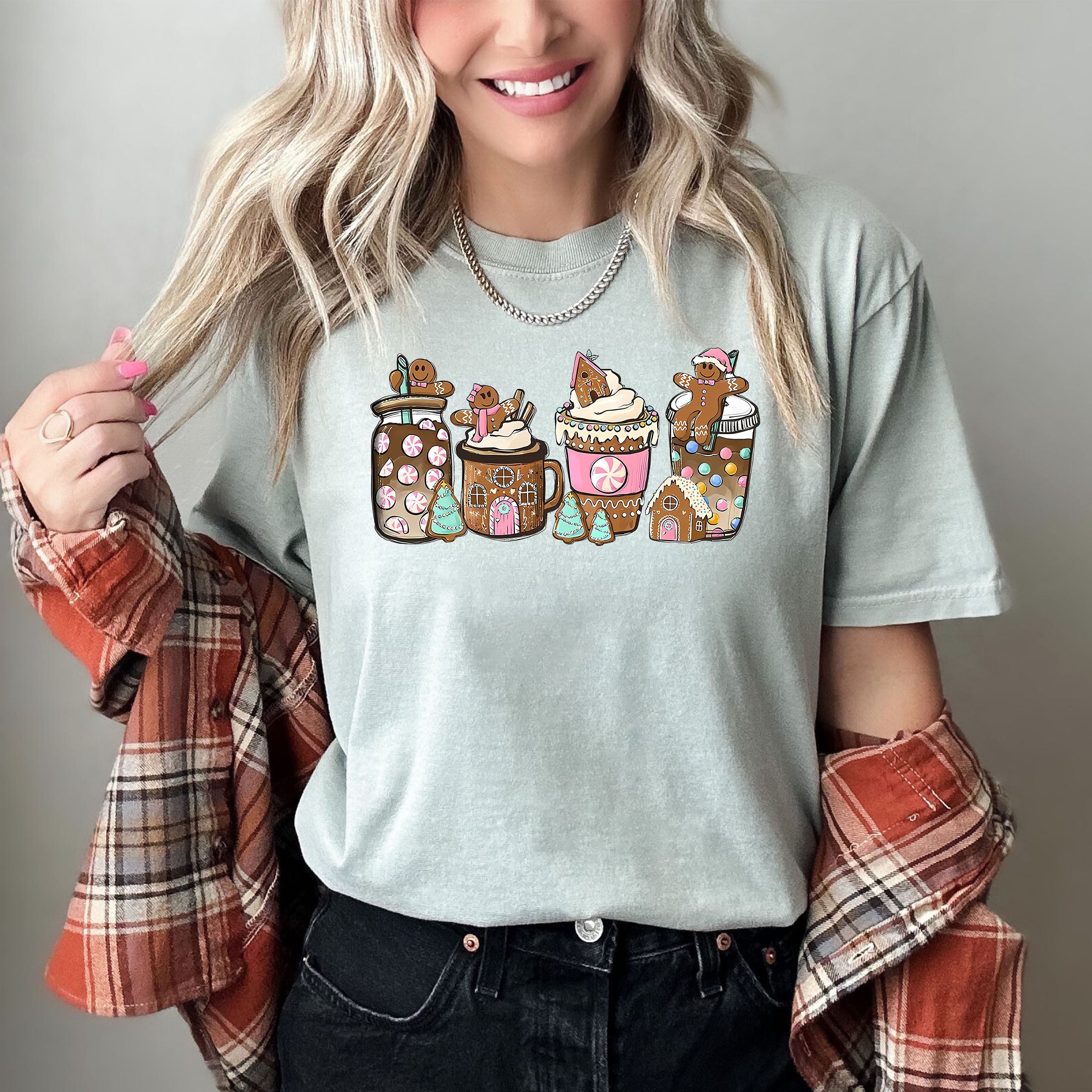 Retro Christmas Gingerbread Coffee Vintage Inspired Holiday Illustration Cozy Seasonal Artwork Comfort Colors Tee