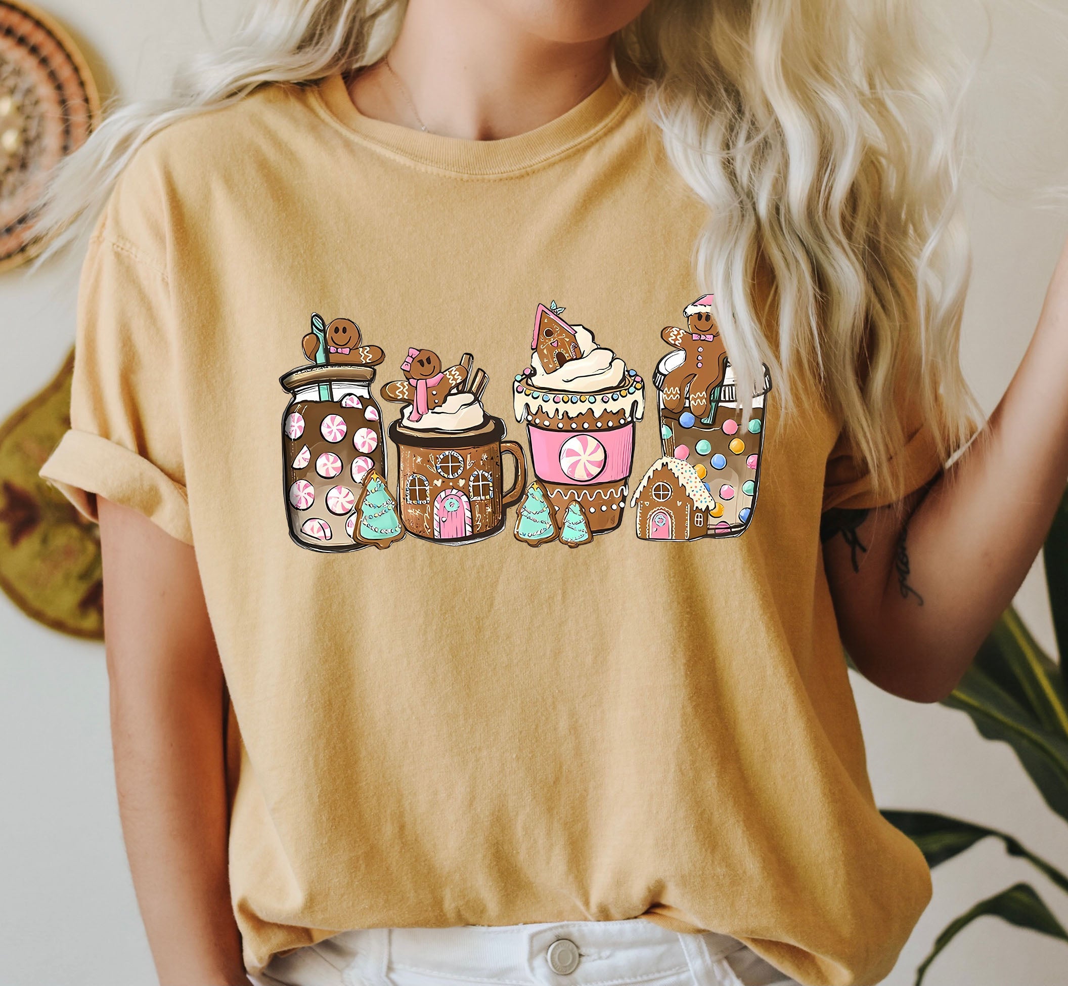 Retro Christmas Gingerbread Coffee Vintage Inspired Holiday Illustration Cozy Seasonal Artwork Comfort Colors Tee