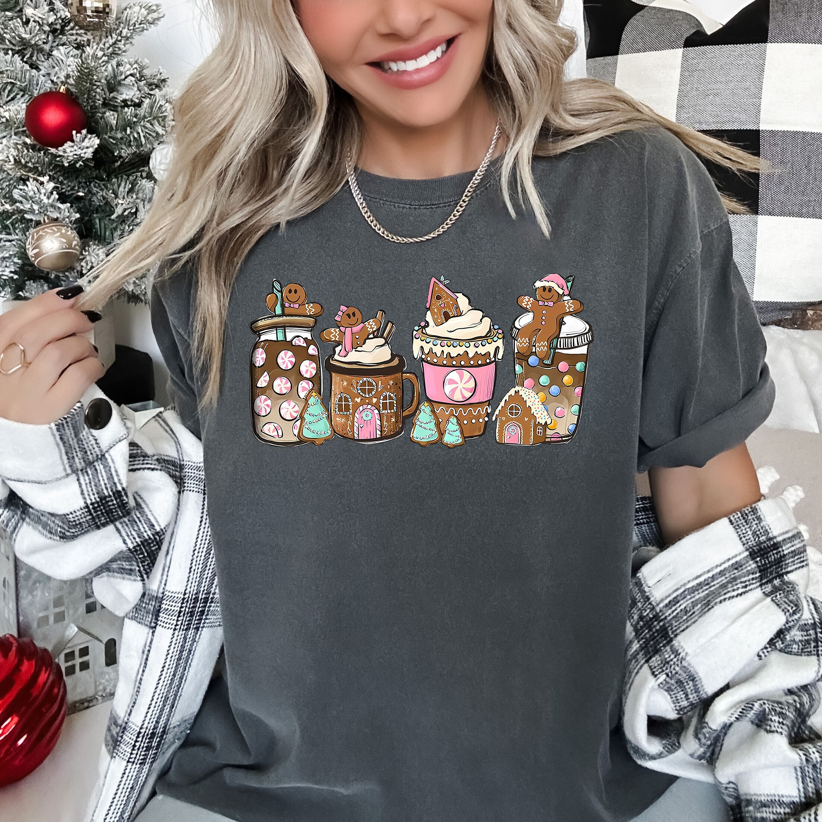 Retro Christmas Gingerbread Coffee Vintage Inspired Holiday Illustration Cozy Seasonal Artwork Comfort Colors Tee
