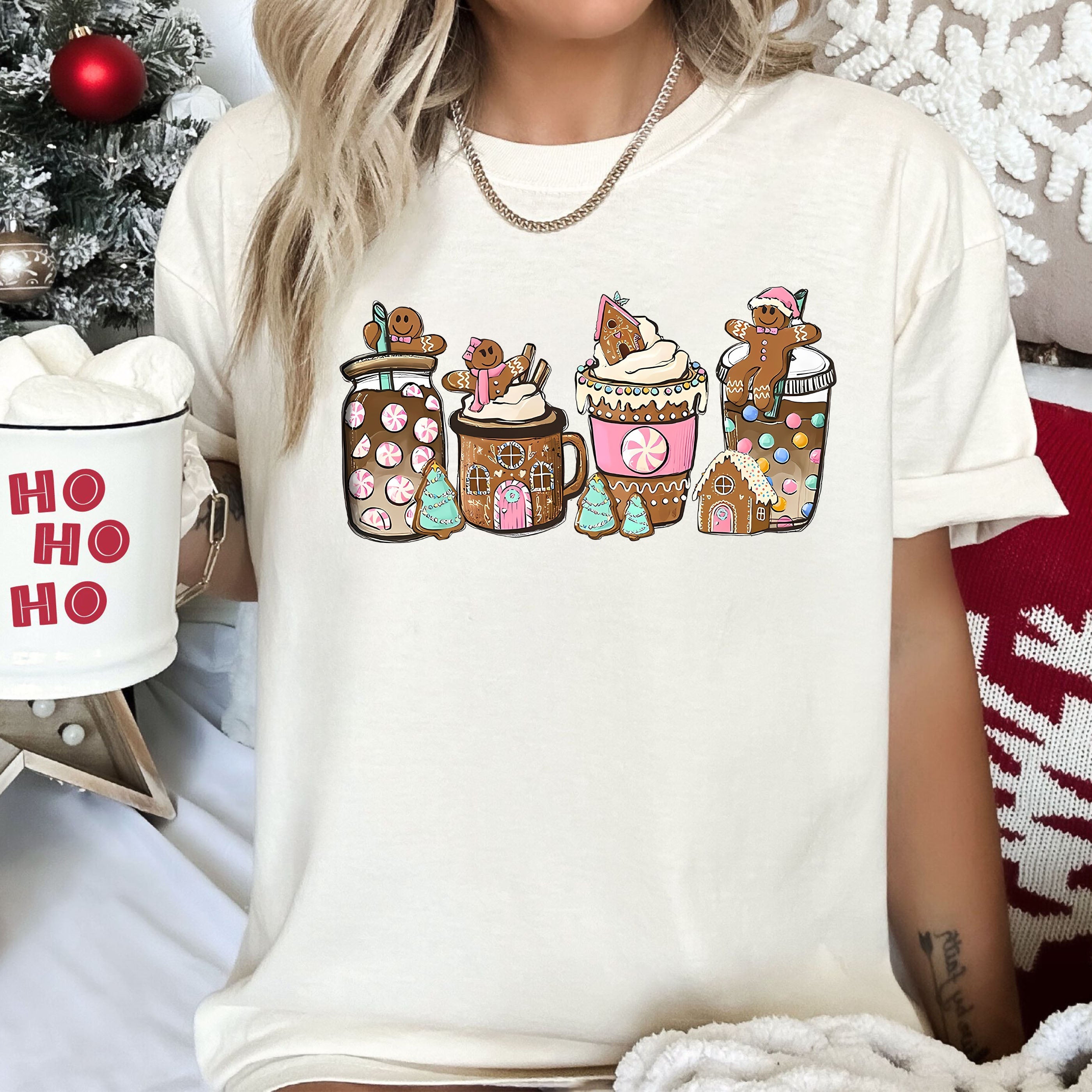 Retro Christmas Gingerbread Coffee Vintage Inspired Holiday Illustration Cozy Seasonal Artwork Comfort Colors Tee