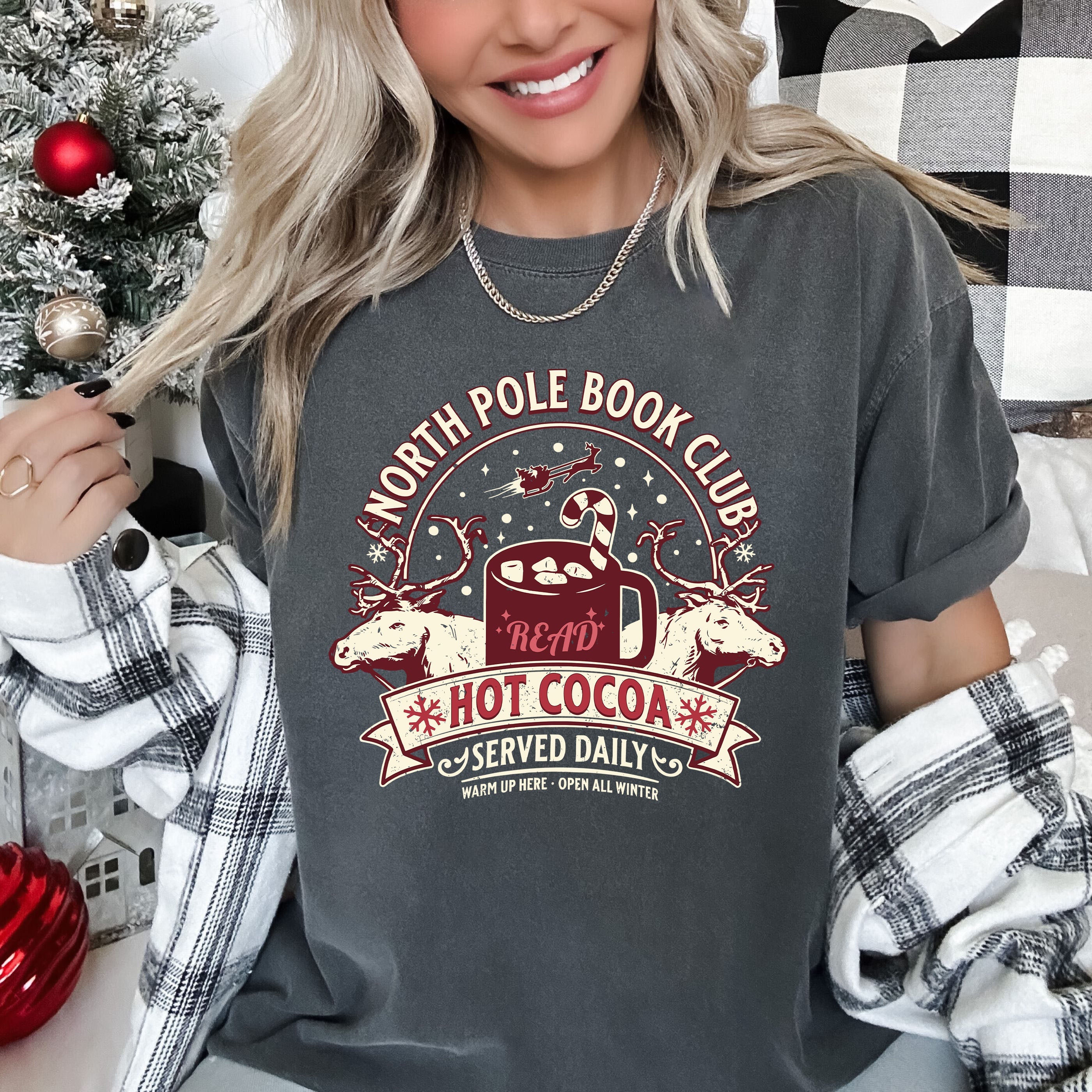 North Pole Book Club Retro Christmas Nostalgic Vintage Yuletide Reading Edition Cozy Readers Comfort Colors Tee