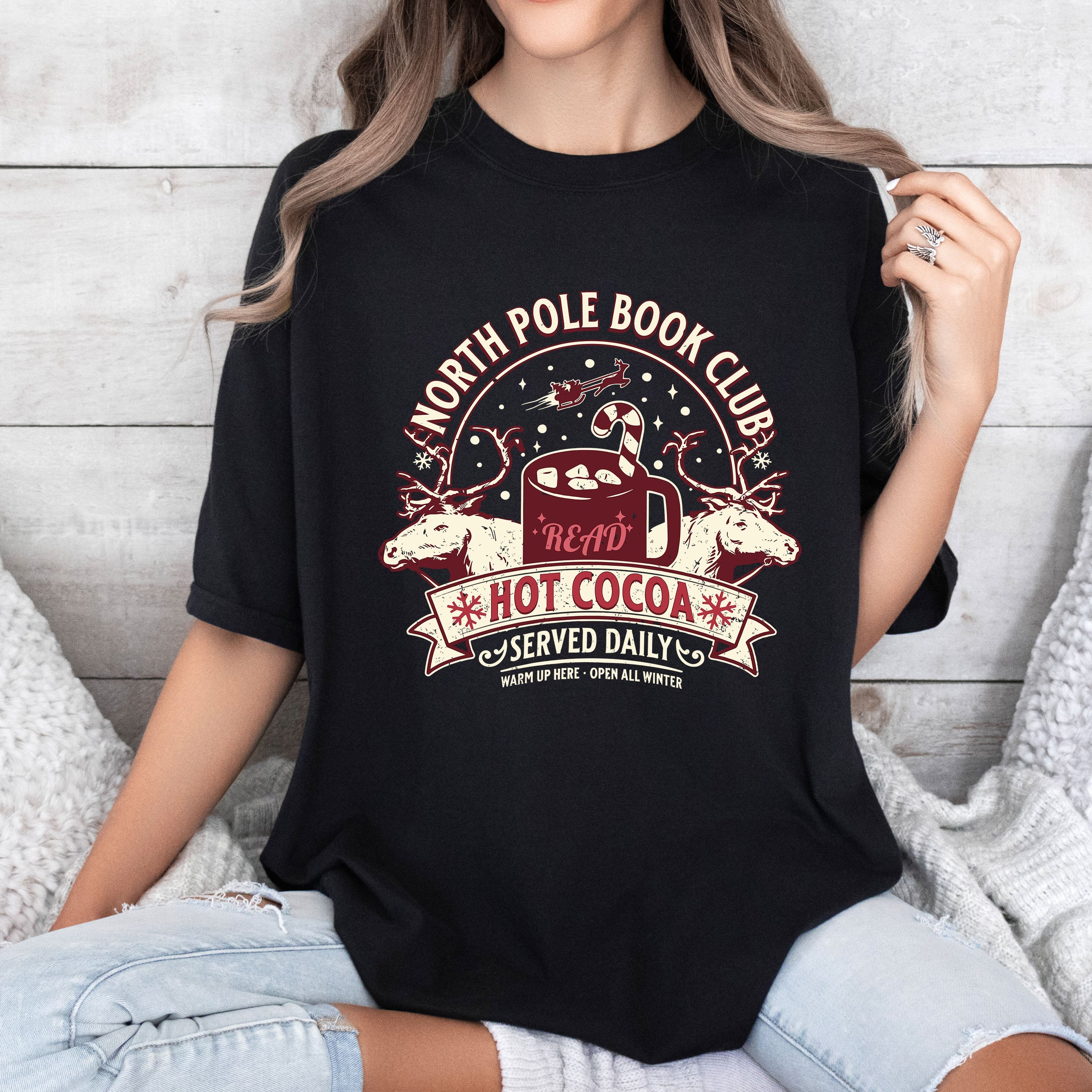 North Pole Book Club Retro Christmas Nostalgic Vintage Yuletide Reading Edition Cozy Readers Comfort Colors Tee