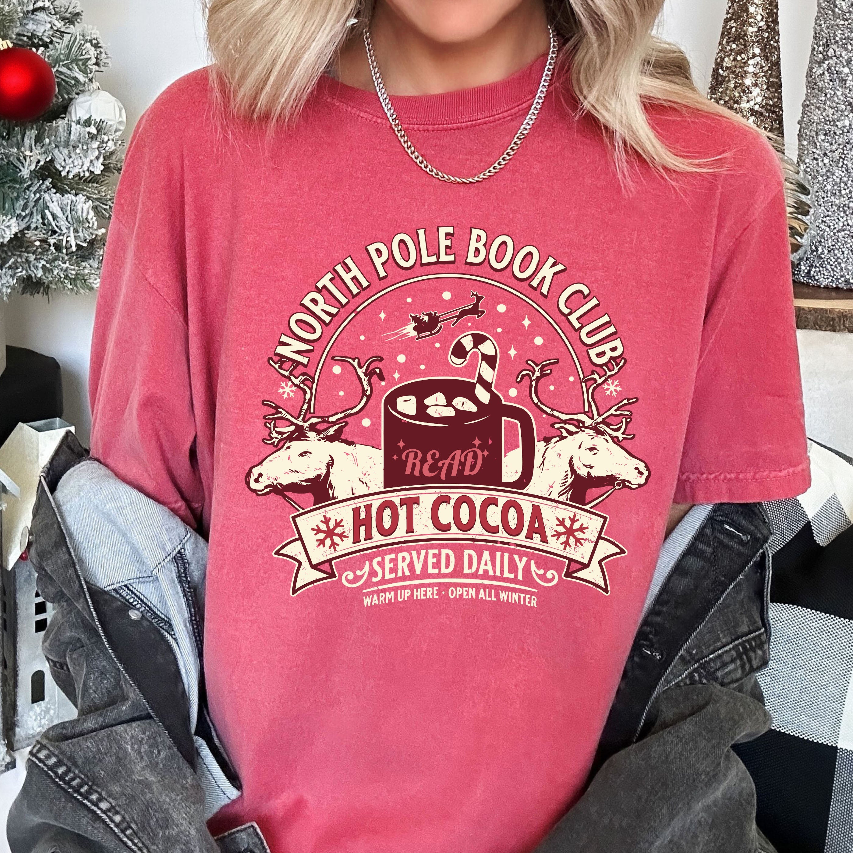 North Pole Book Club Retro Christmas Nostalgic Vintage Yuletide Reading Edition Cozy Readers Comfort Colors Tee