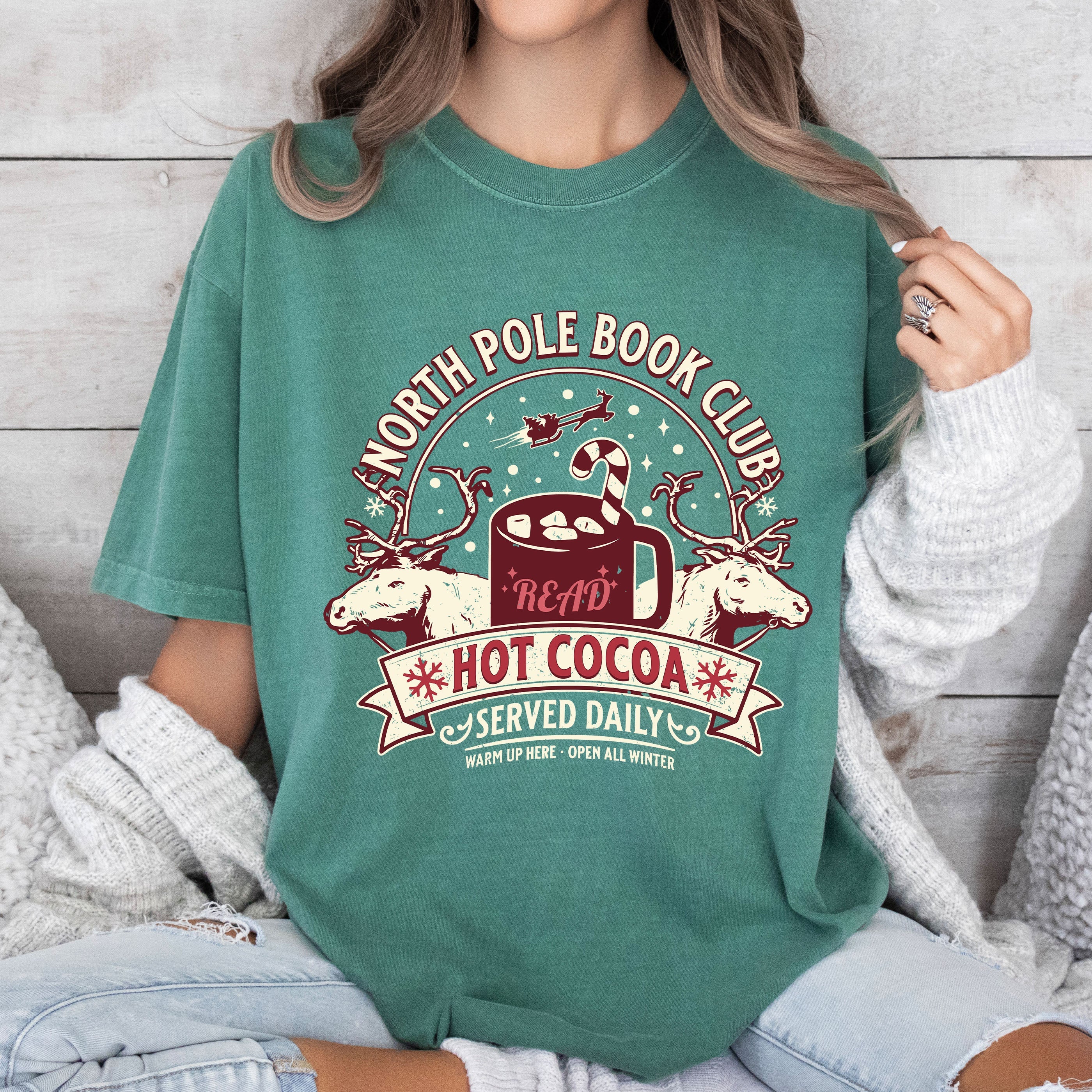 North Pole Book Club Retro Christmas Nostalgic Vintage Yuletide Reading Edition Cozy Readers Comfort Colors Tee