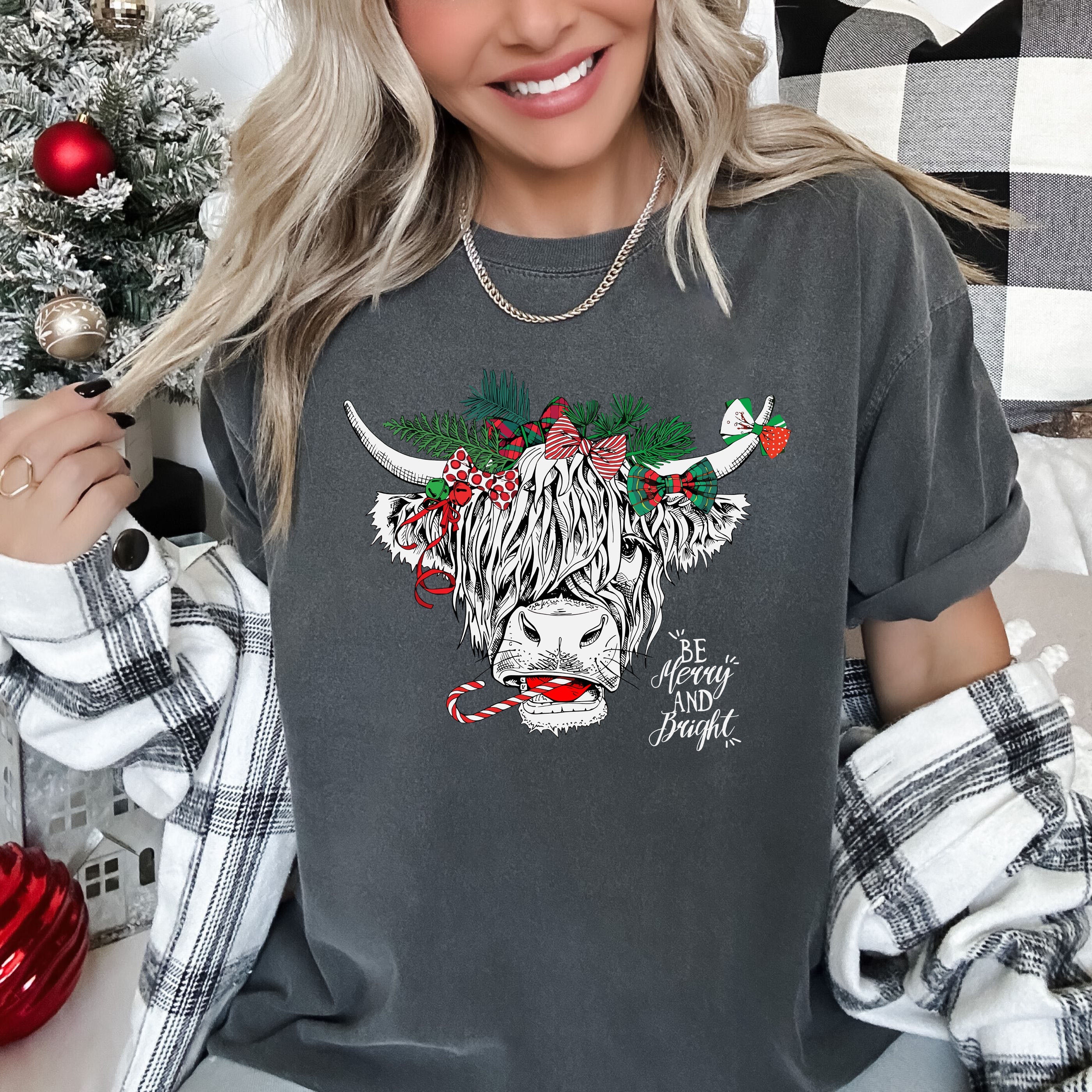 Christmas Cow Vintage Holiday Edition Classic Christmas Cow Illustration Comfort Colors Tee