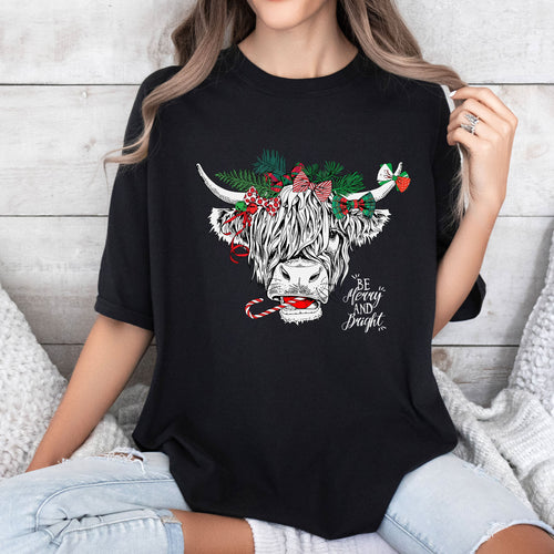Christmas Cow Vintage Holiday Edition Classic Christmas Cow Illustration Comfort Colors Tee