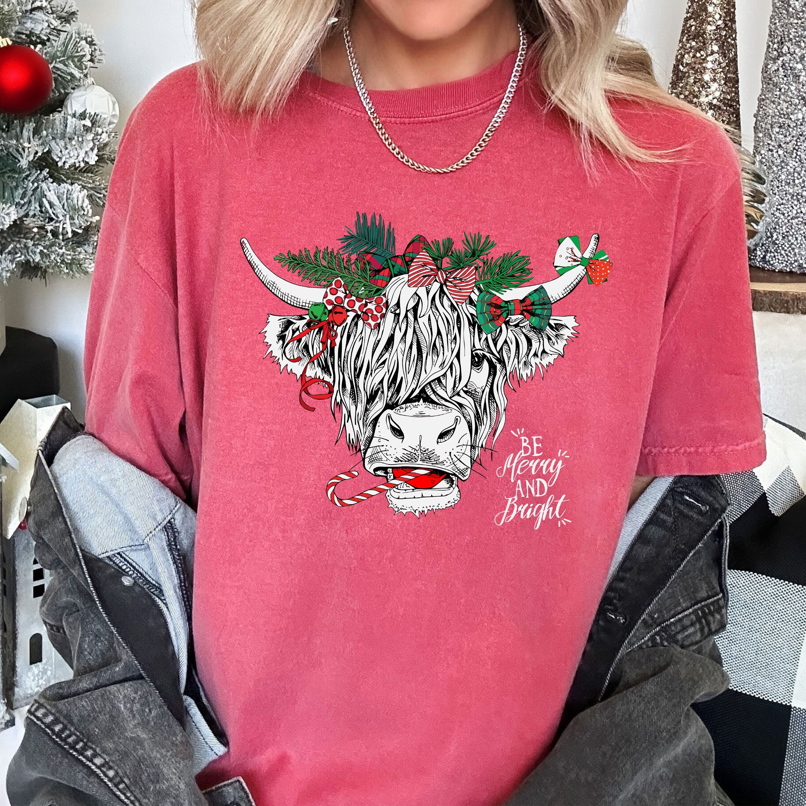 Christmas Cow Vintage Holiday Edition Classic Christmas Cow Illustration Comfort Colors Tee
