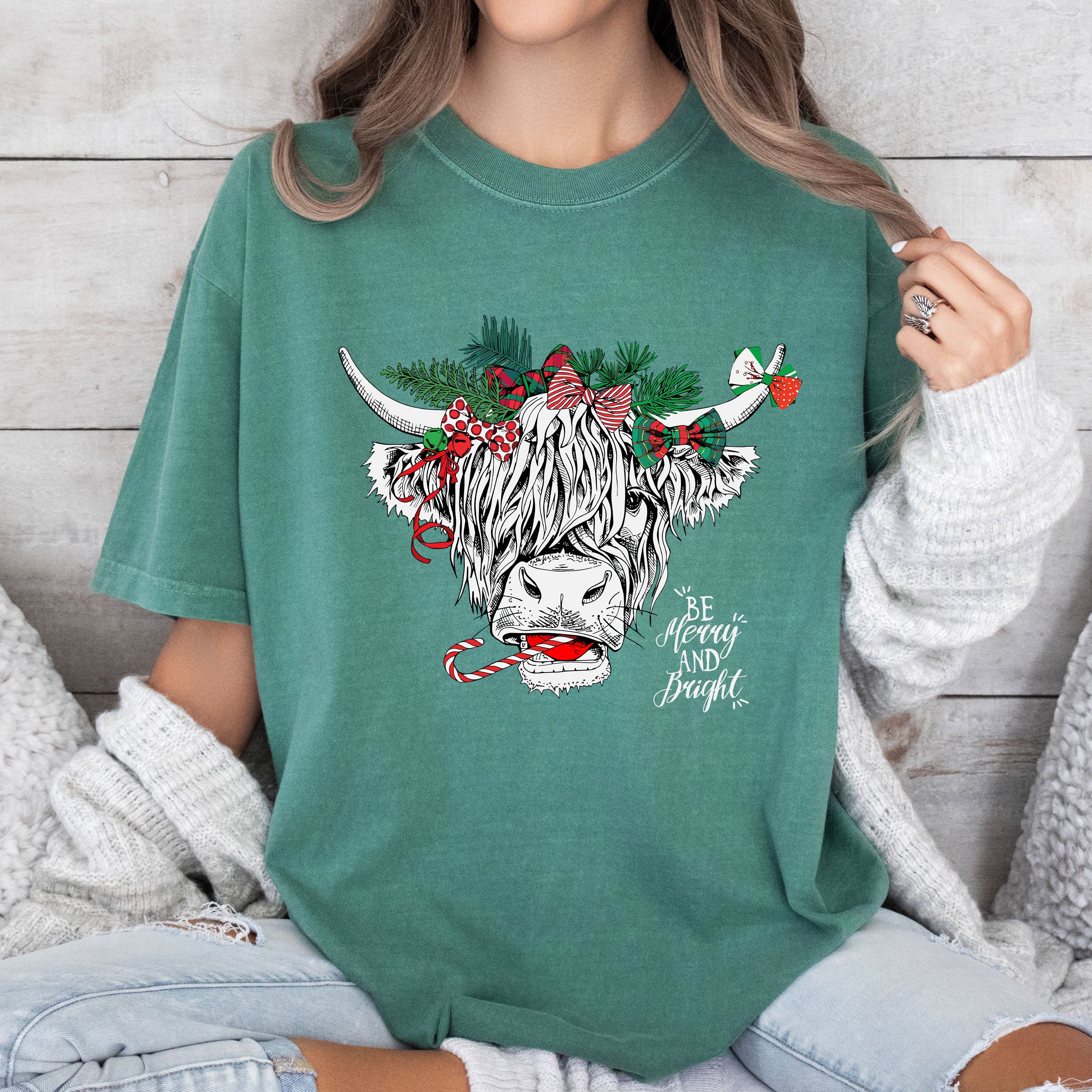Christmas Cow Vintage Holiday Edition Classic Christmas Cow Illustration Comfort Colors Tee