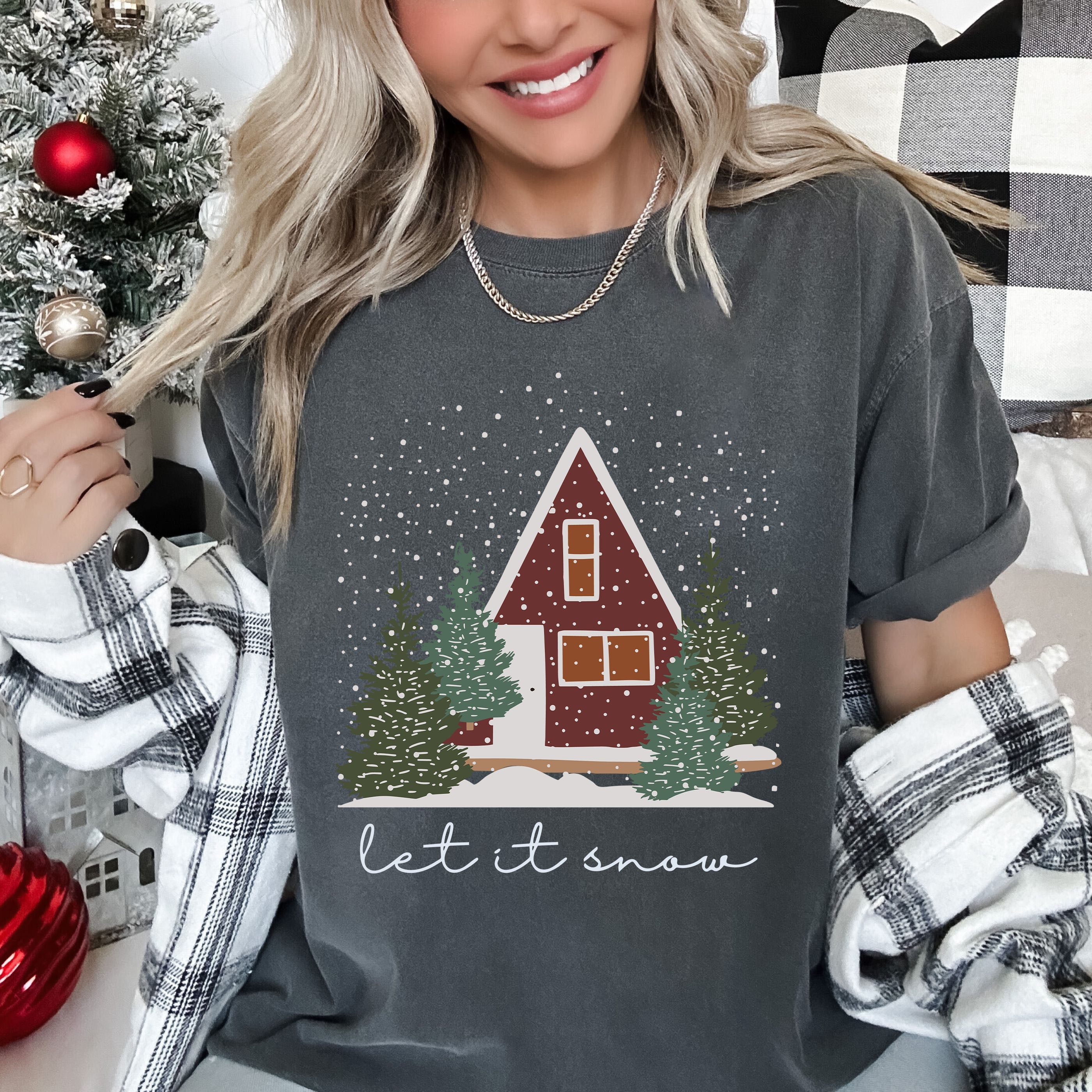 Let It Snow Christmas Home Vintage Classic Christmas Cozy Holiday Cheer Comfort Colors Tee