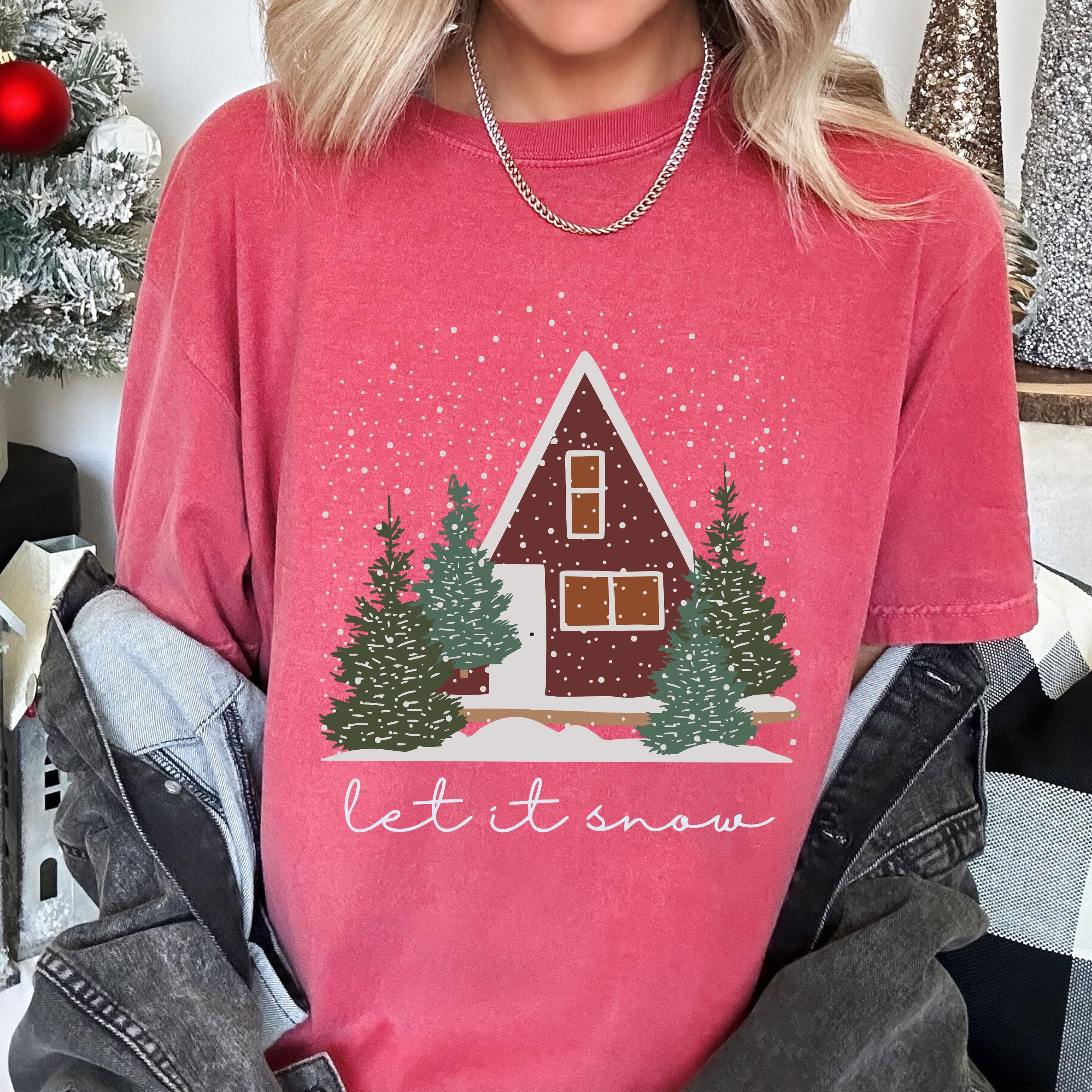 Let It Snow Christmas Home Vintage Classic Christmas Cozy Holiday Cheer Comfort Colors Tee