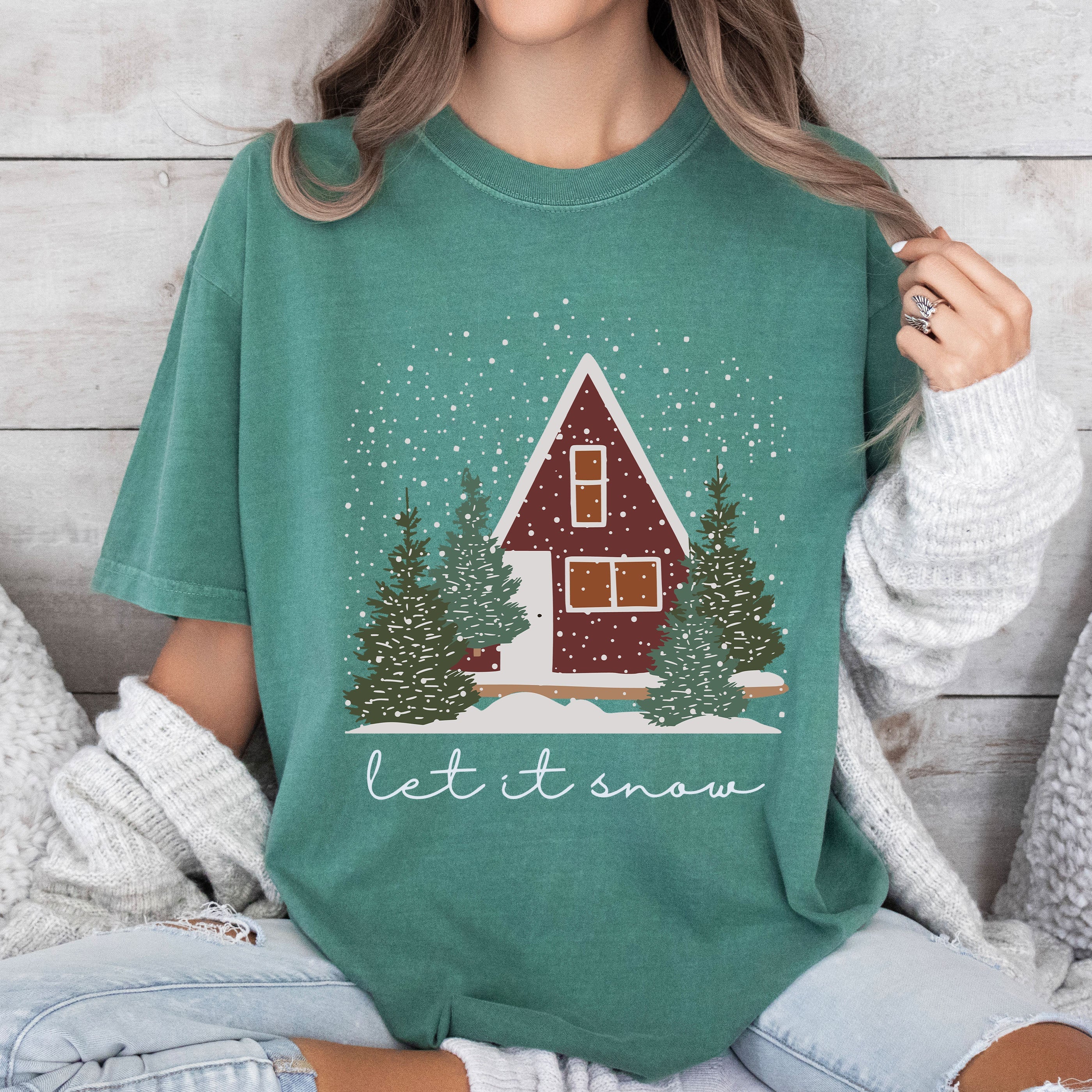 Let It Snow Christmas Home Vintage Classic Christmas Cozy Holiday Cheer Comfort Colors Tee