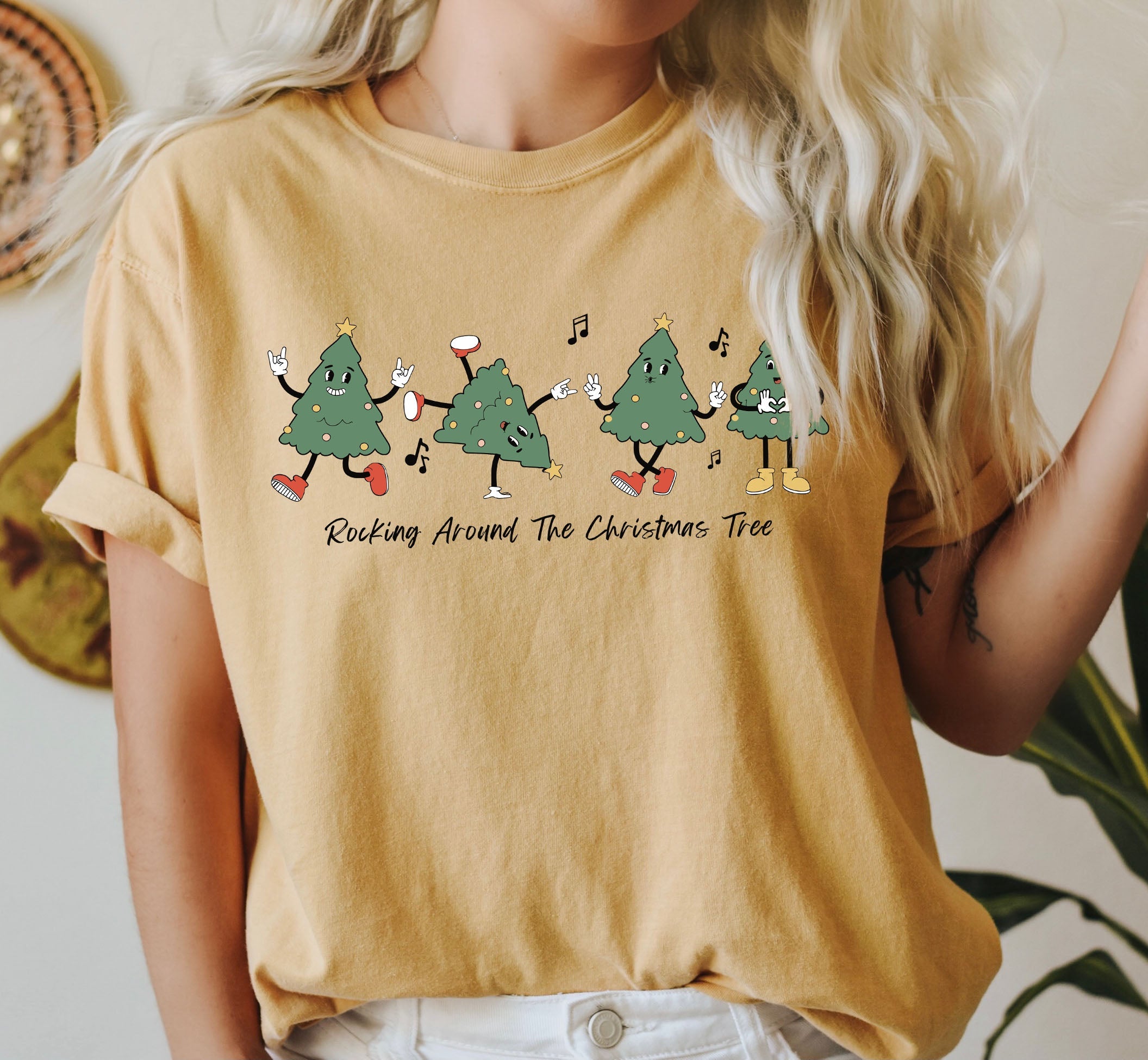 Rocking Around The Christmas Tree Holiday Edition Vintage Style Comfort Colors Tee