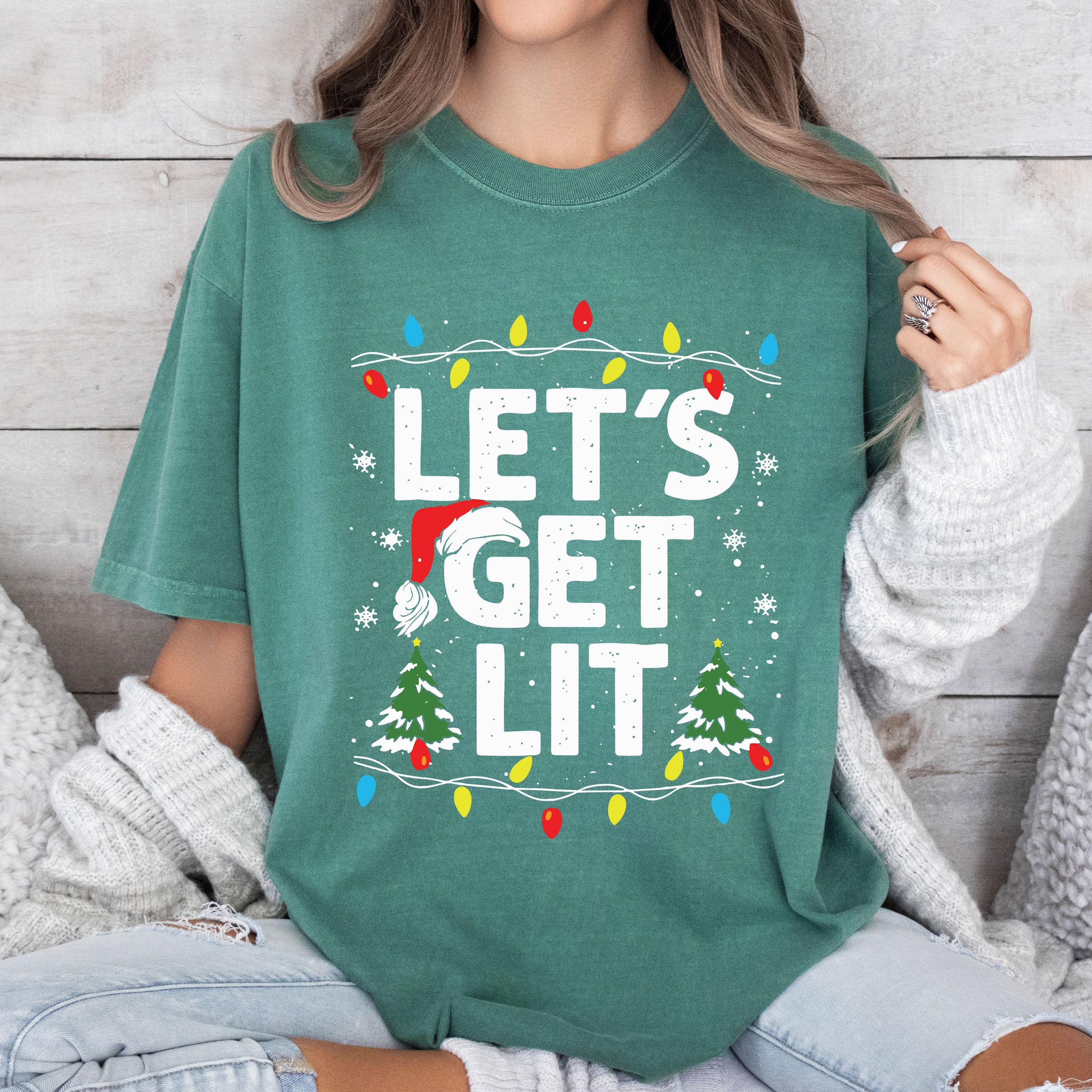 Let's Get Lit Retro Christmas Vintage Style Joyous Holiday Celebration Comfort Colors Tee