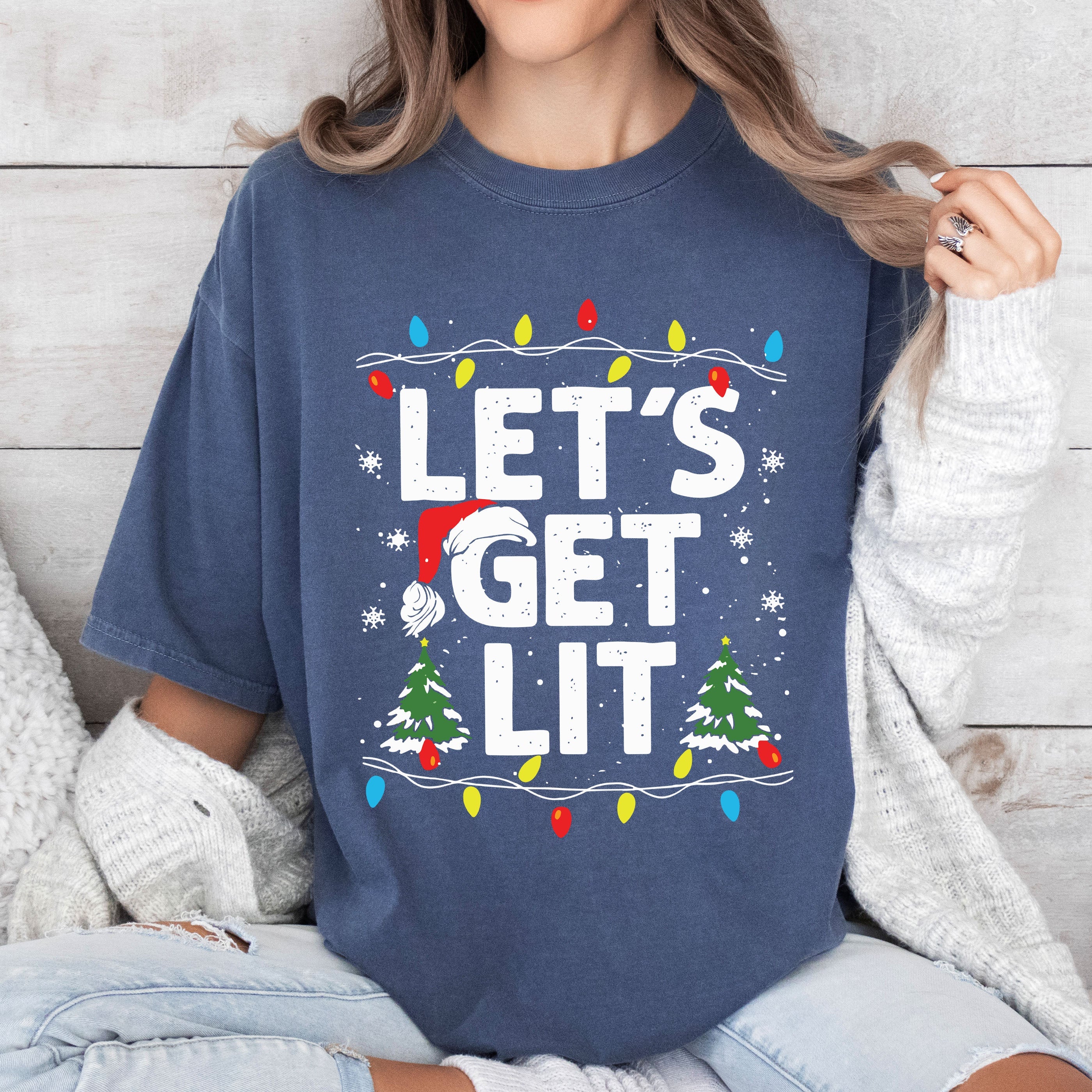 Let's Get Lit Retro Christmas Vintage Style Joyous Holiday Celebration Comfort Colors Tee