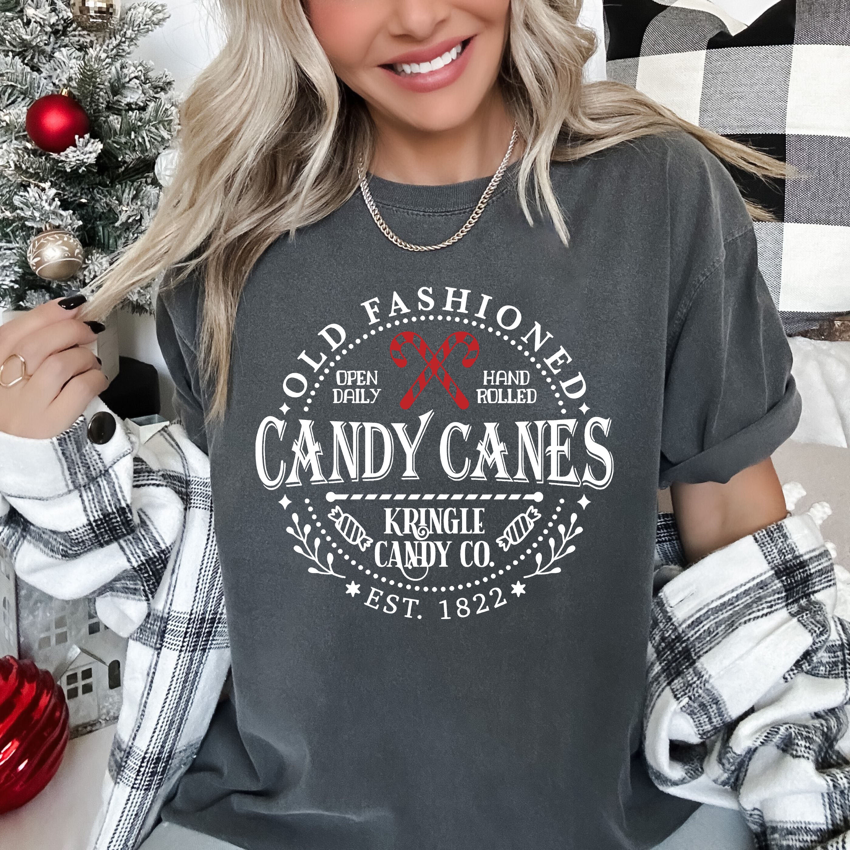Old Fashioned Candy Canes Retro Christmas Nostalgia Vintage Holiday Classic Comfort Colors Tee