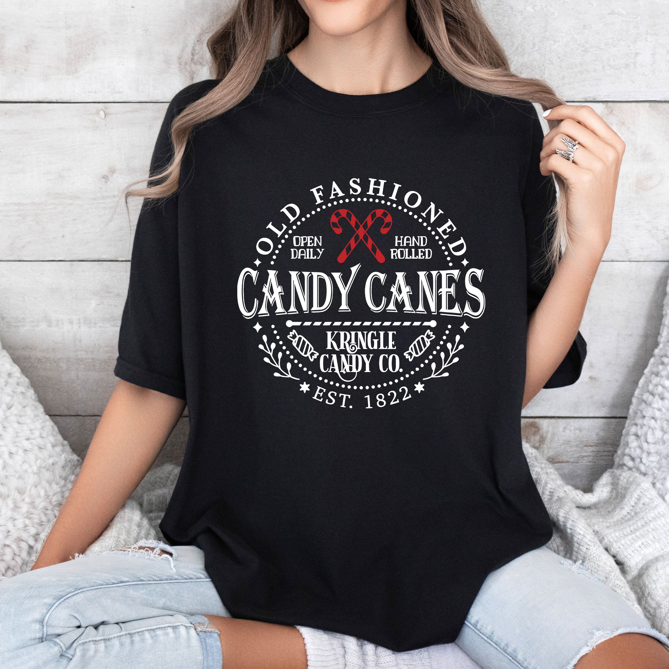 Old Fashioned Candy Canes Retro Christmas Nostalgia Vintage Holiday Classic Comfort Colors Tee