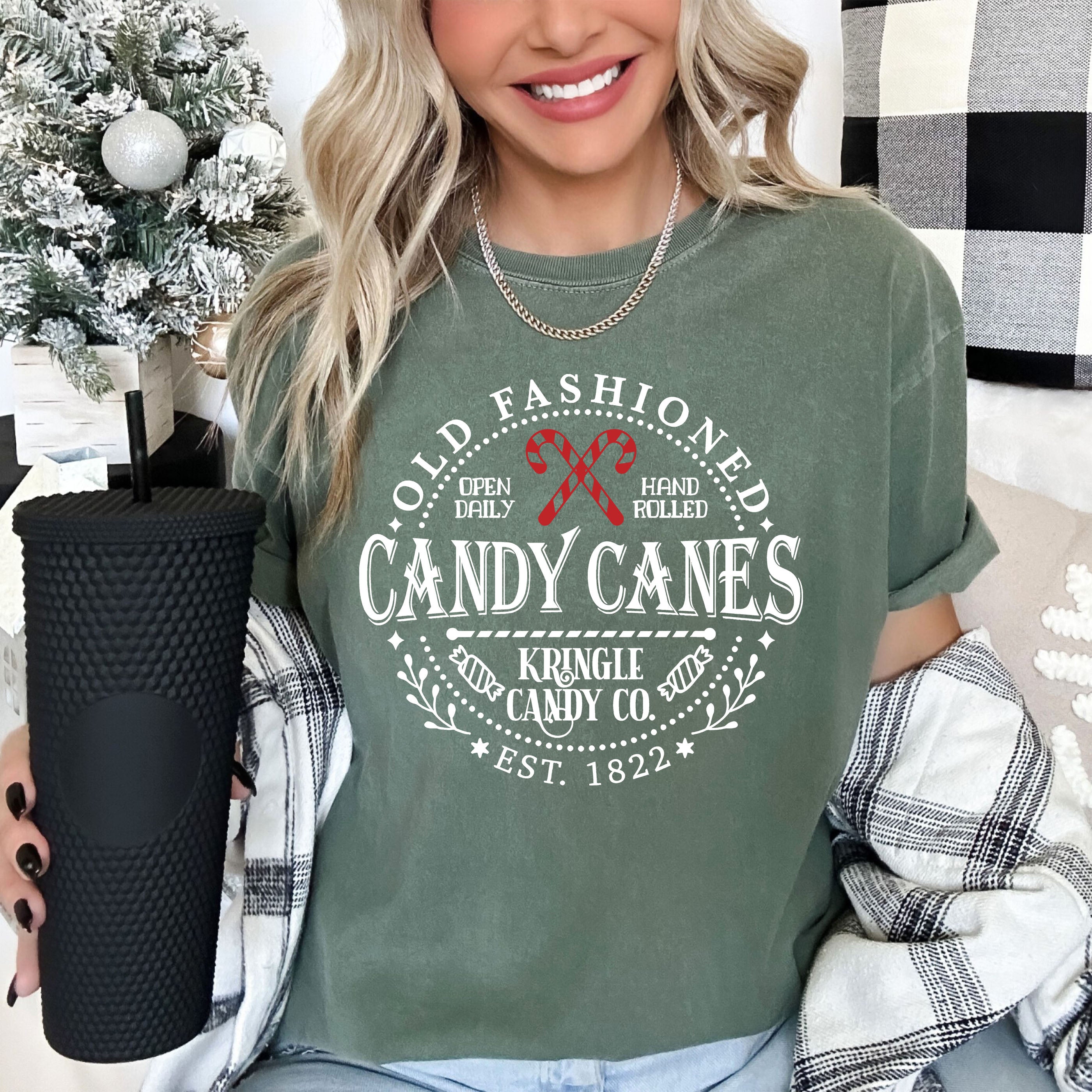 Old Fashioned Candy Canes Retro Christmas Nostalgia Vintage Holiday Classic Comfort Colors Tee