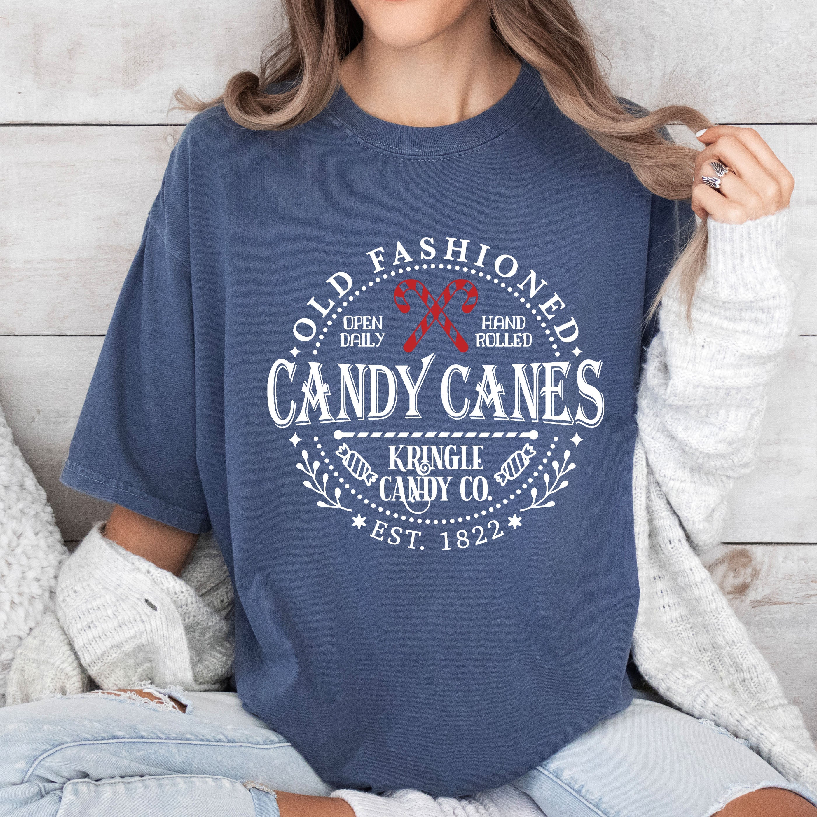 Old Fashioned Candy Canes Retro Christmas Nostalgia Vintage Holiday Classic Comfort Colors Tee