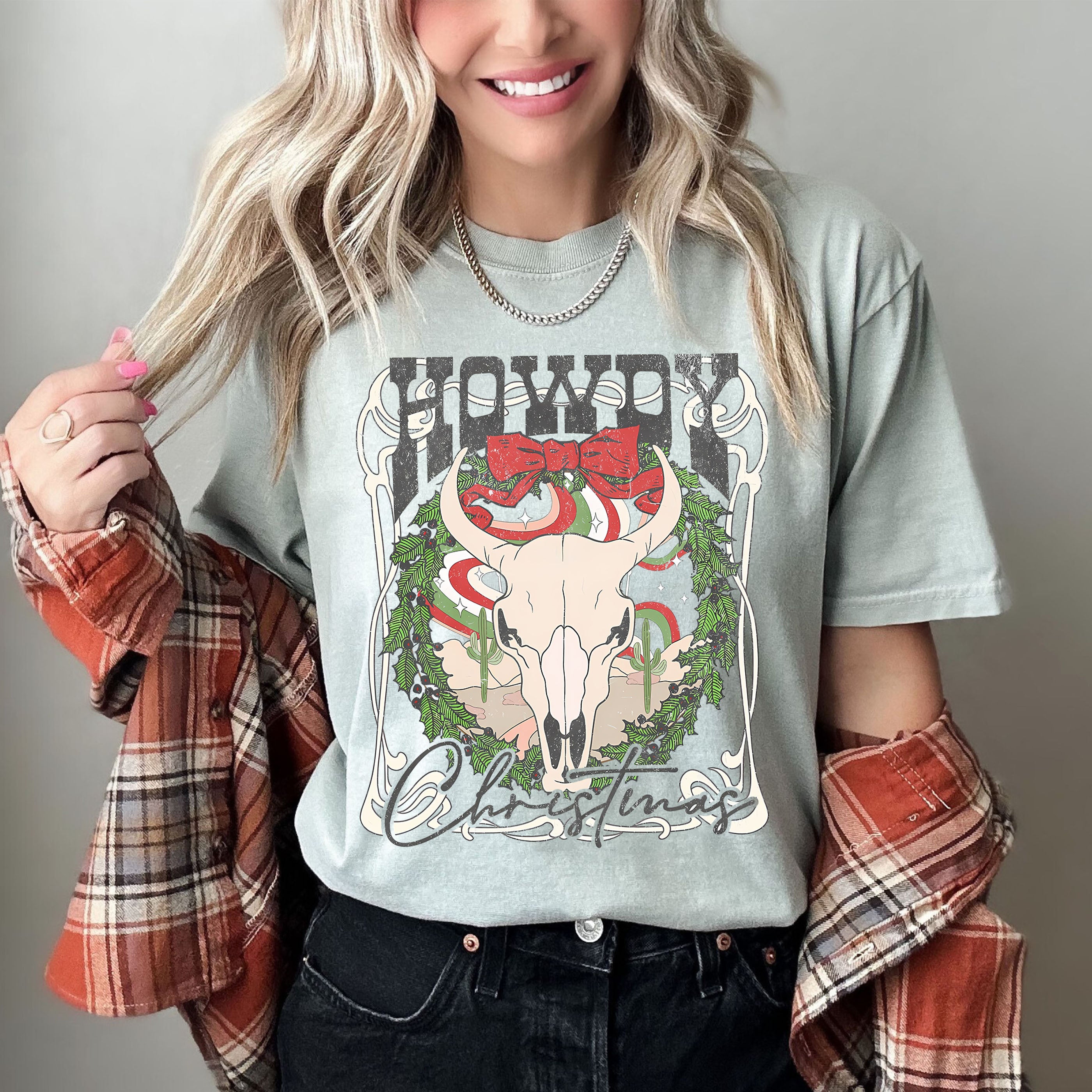 Howdy Christmas Boho Skull Vintage Classic Christmas Cozy Festive Comfort Colors Tee
