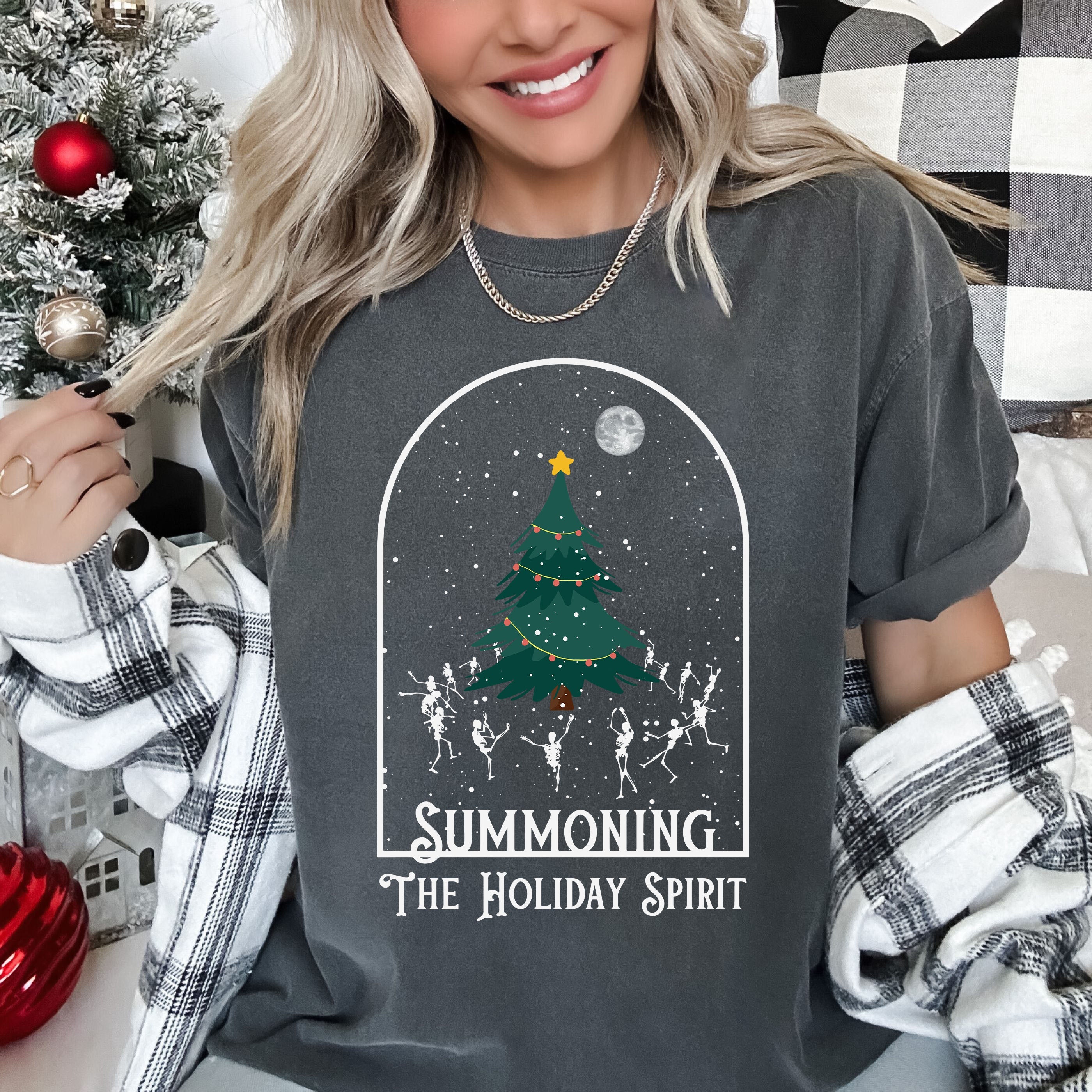 Summoning The Holiday Spirit Vintage Christmas Cheer Edition Deluxe Comfort Colors Tee