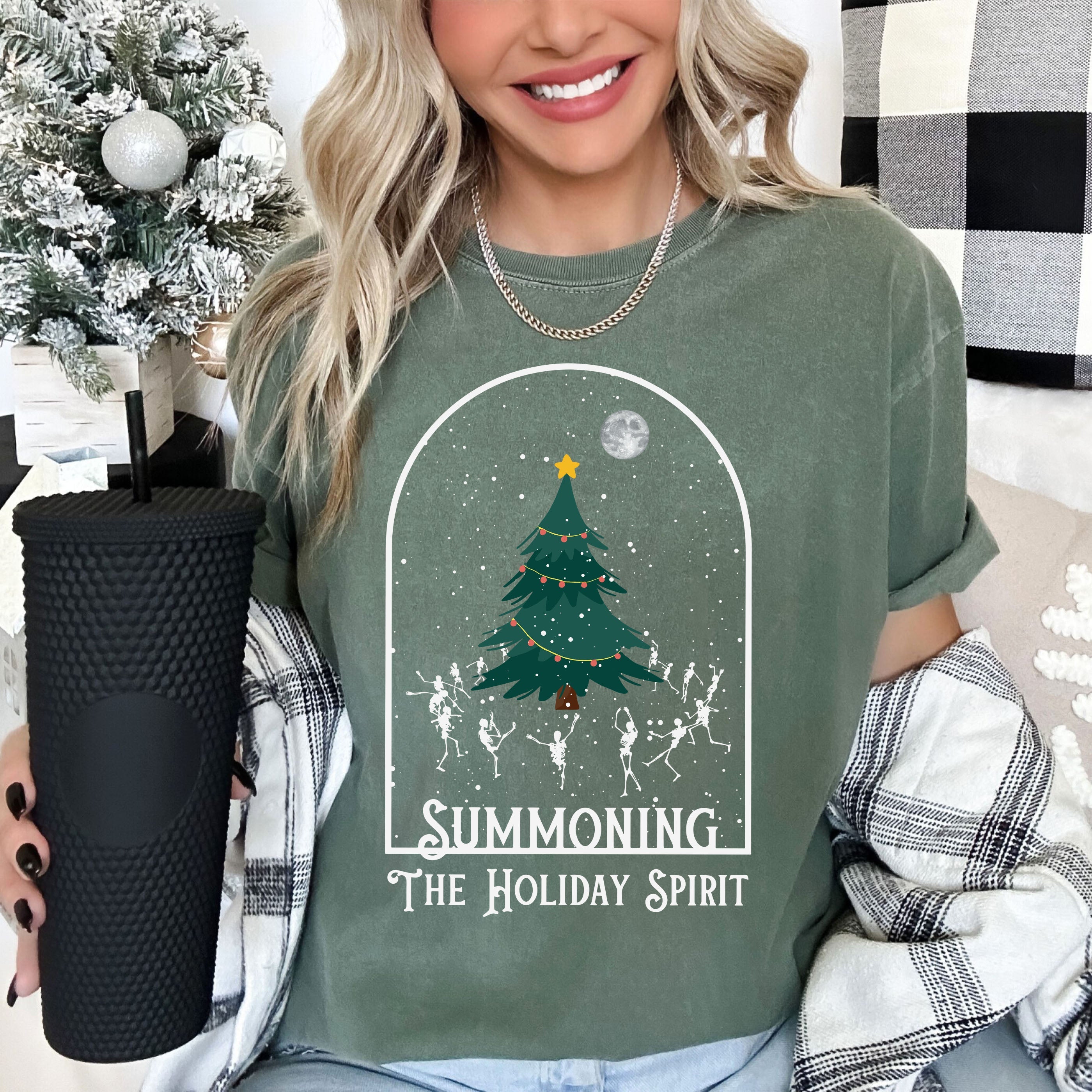 Summoning The Holiday Spirit Vintage Christmas Cheer Edition Deluxe Comfort Colors Tee