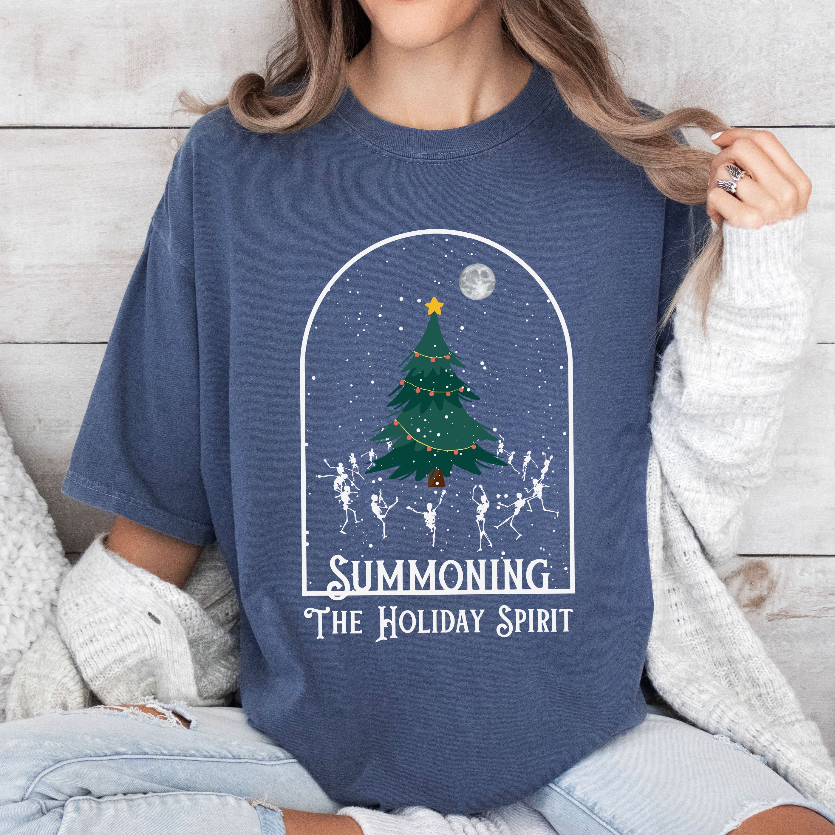 Summoning The Holiday Spirit Vintage Christmas Cheer Edition Deluxe Comfort Colors Tee