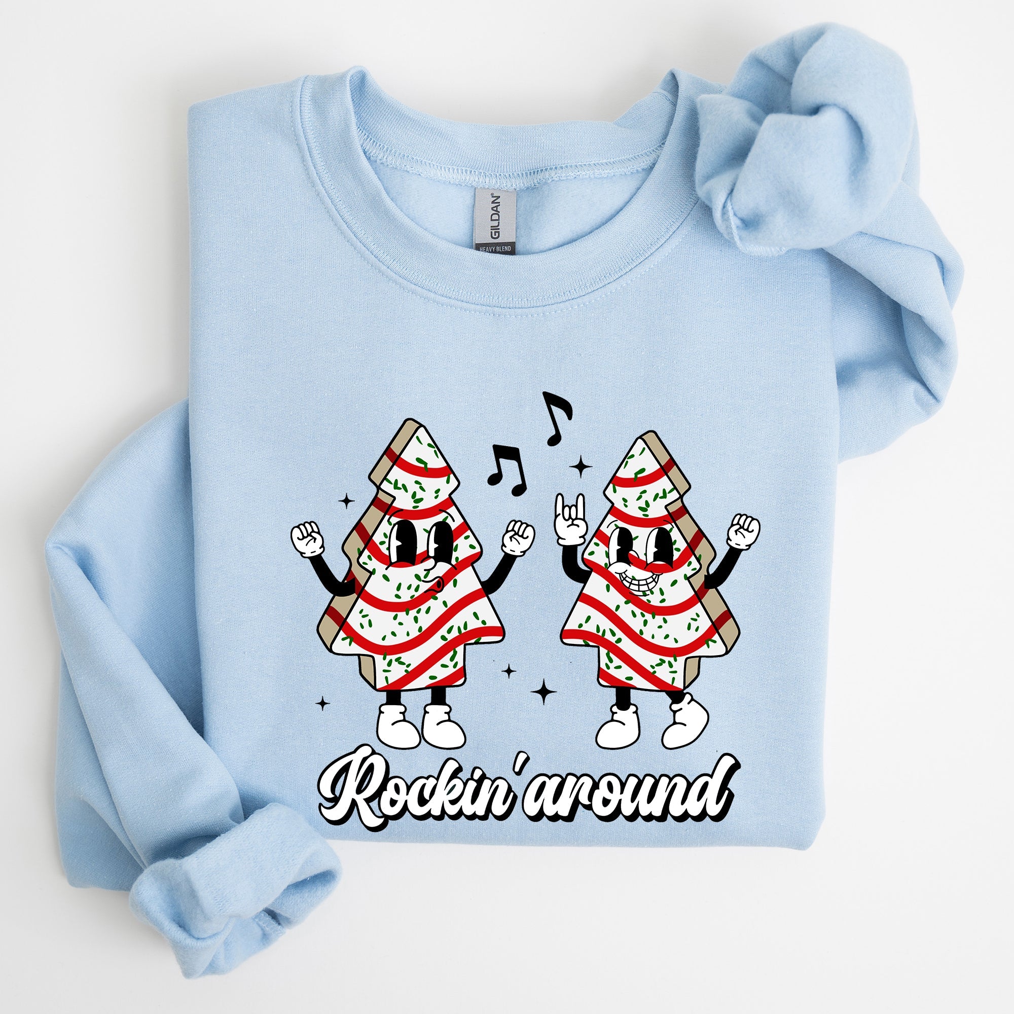 Rockin Around Christmas Carols Santa Snow Winter Xmas Festive Pocket Sweatshirt Cozy Holiday Seasonal Illustrated