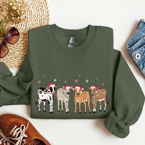 Christmas Calves Holstein Cow Lovers Santa Farm Life Cozy Farmyard Holiday Edition Sweatshirt