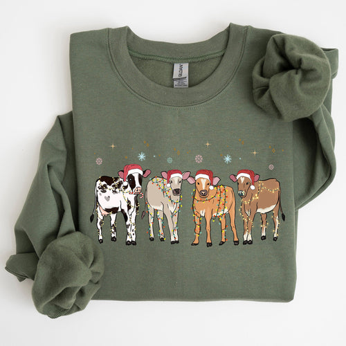 Christmas Calves Holstein Cow Lovers Santa Farm Life Winter Snow Xmas Sweatshirt